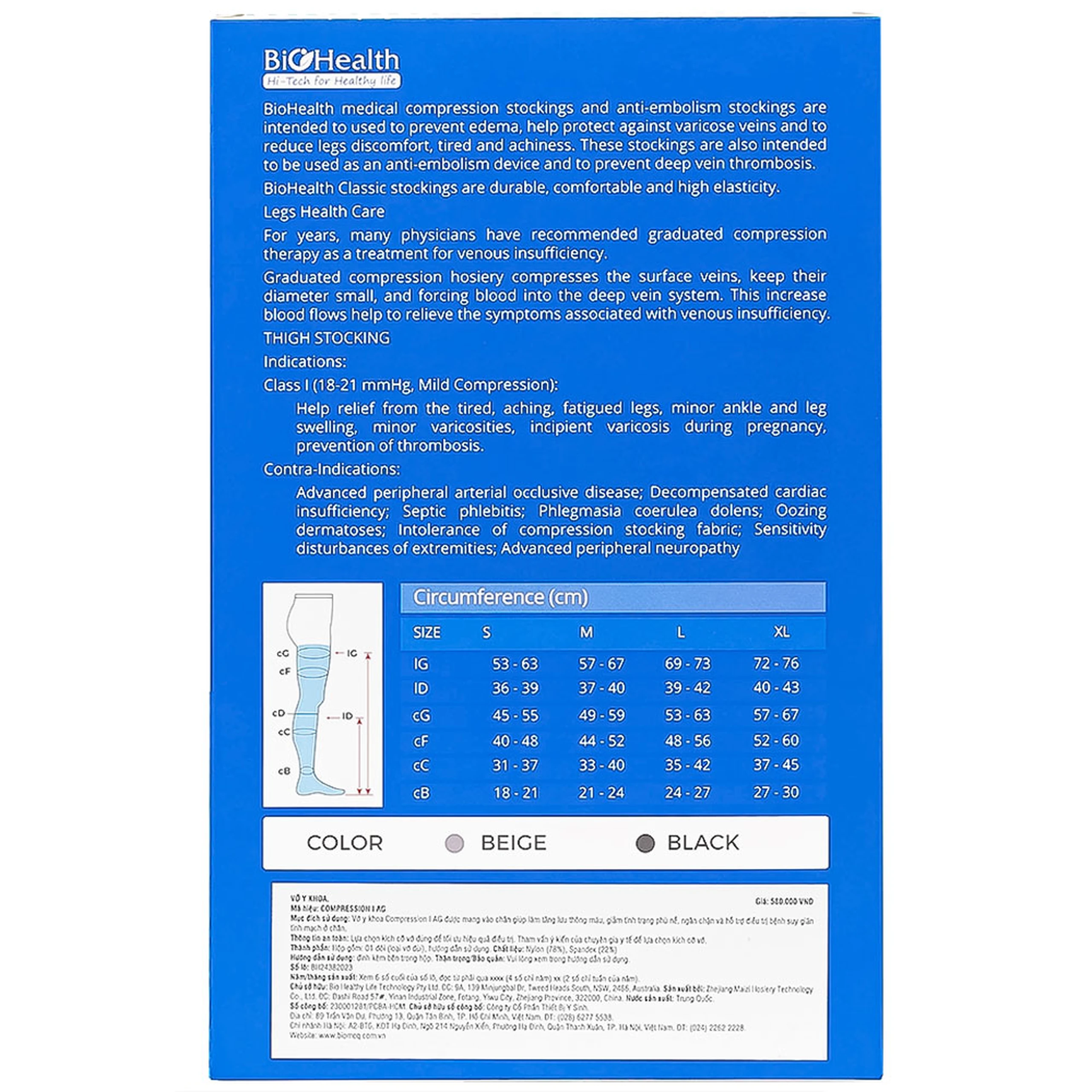 Vớ đùi giãn tĩnh mạch Biohealth Compression I size S