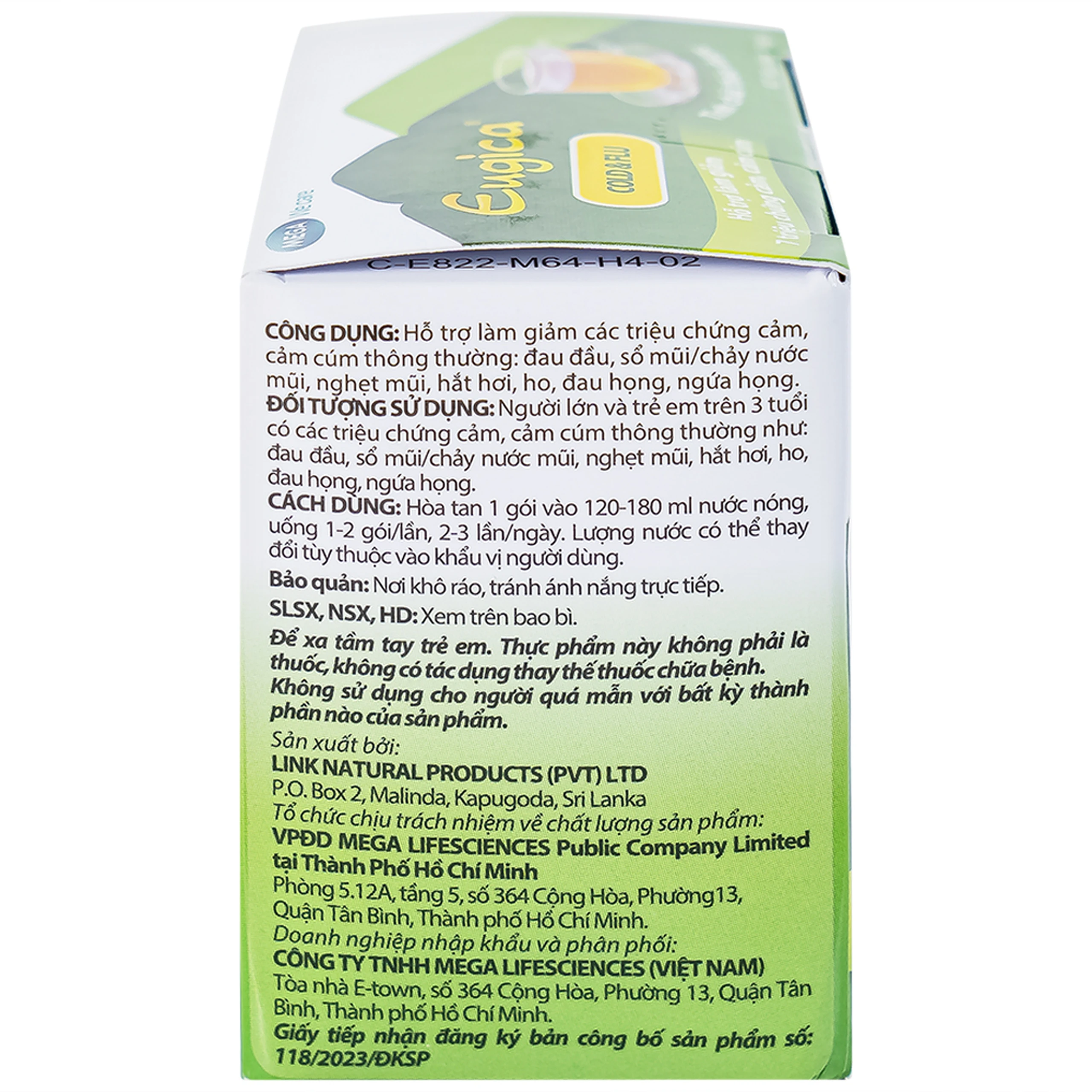 Cốm hỗ trợ làm giảm các triệu chứng cảm Eugica Cold & Flu Mega (10 gói)