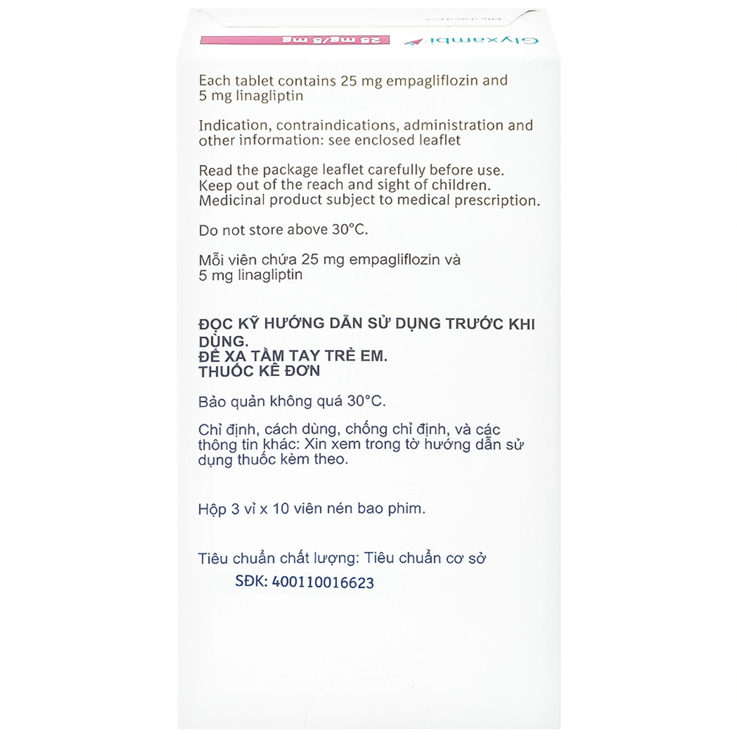 Thuốc Glyxambi 25mg/5mg Boehringer điều trị đái tháo đường típ 2 (3 vỉ x 10 viên)