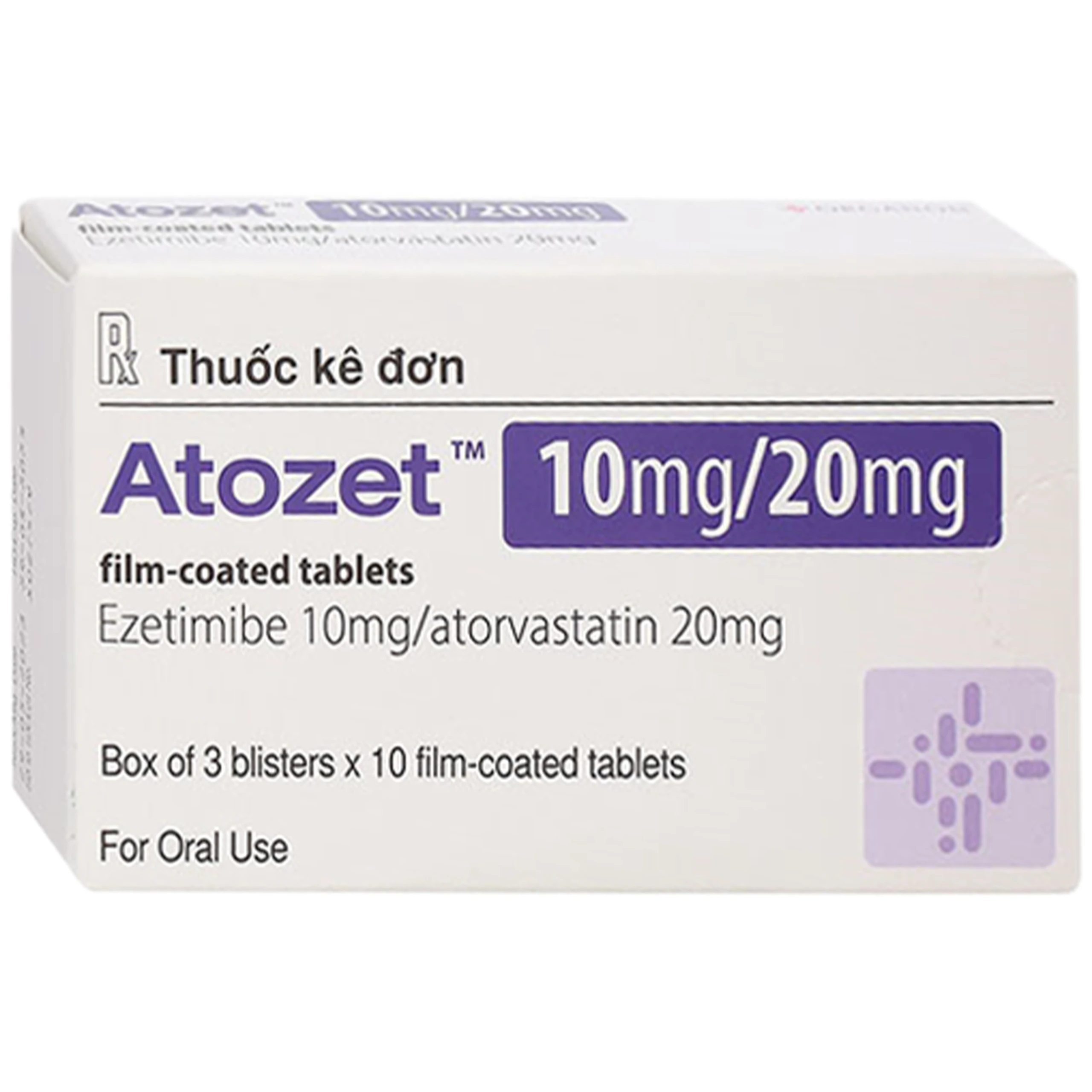 Thuốc Atozet 10mg/20mg MSD phòng ngừa các bệnh tim mạch, điều trị tăng cholesterol máu nguyên phát (3 vỉ x 10 viên)