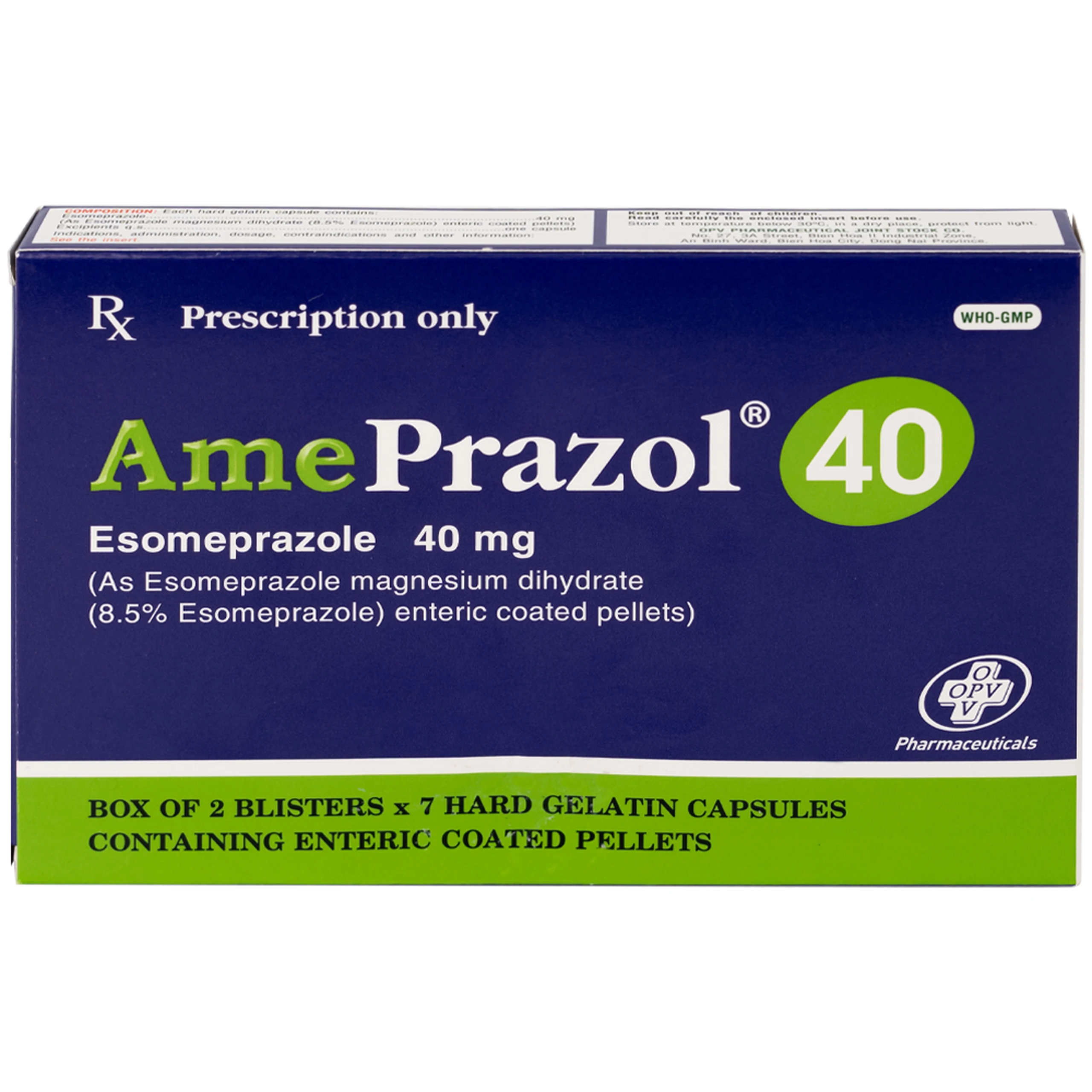 Thuốc AmePrazol 40mg OPV điều trị bệnh trào ngược dạ dày, thực quản (2 vỉ x 7 viên)