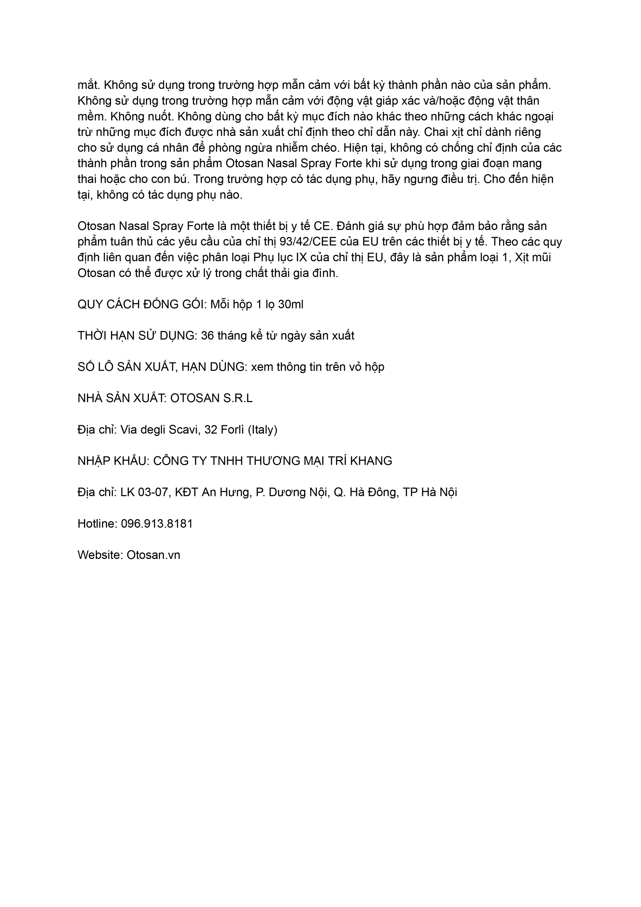 Xịt mũi người lớn Otosan Nasal Spray Forte 30ml hỗ trợ điều trị viêm mũi, viêm xoang