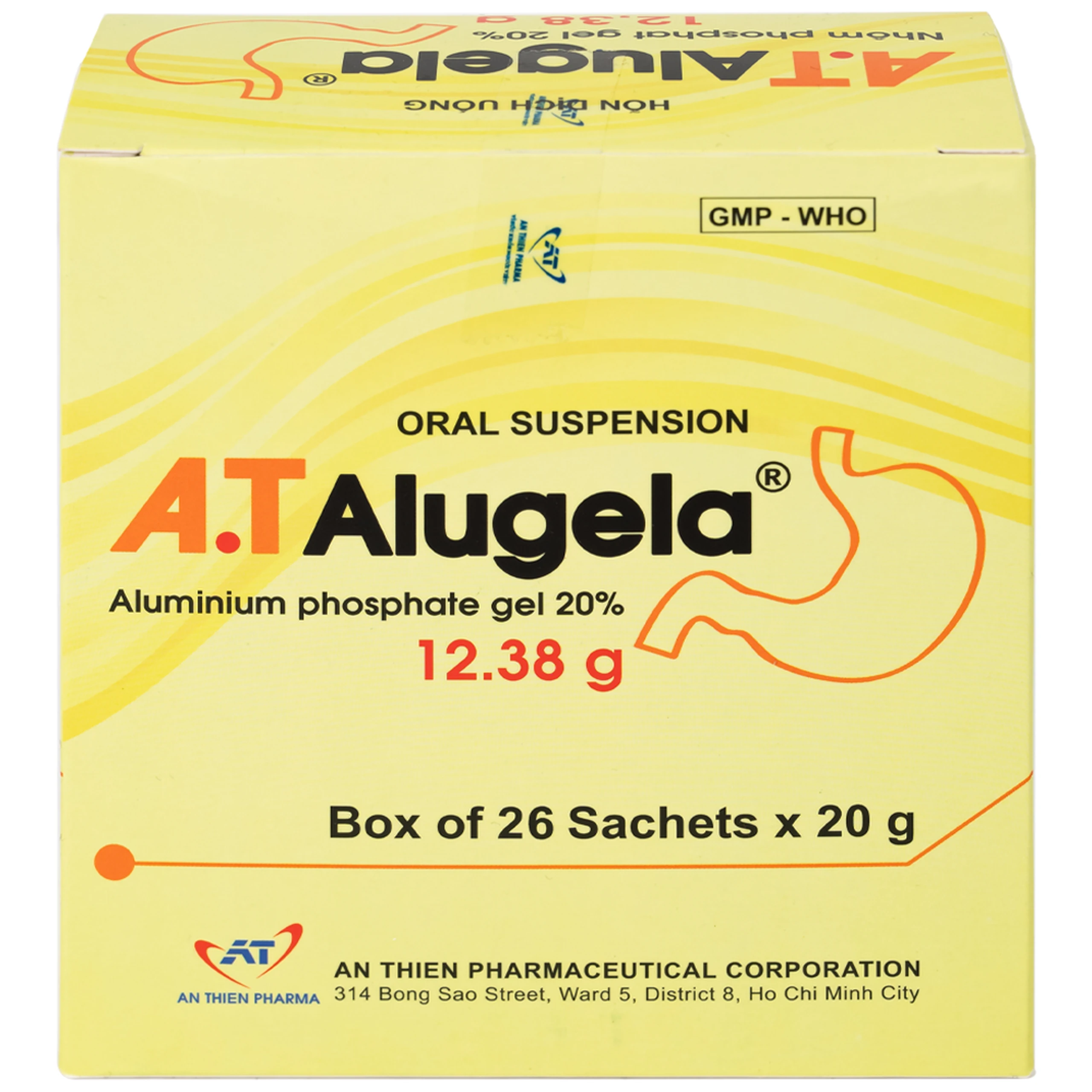 Hỗn dịch thuốc A.T Alugela An Thiên điều trị viêm thực quản, viêm dạ dày cấp và mạn tính (26 gói x 20g)