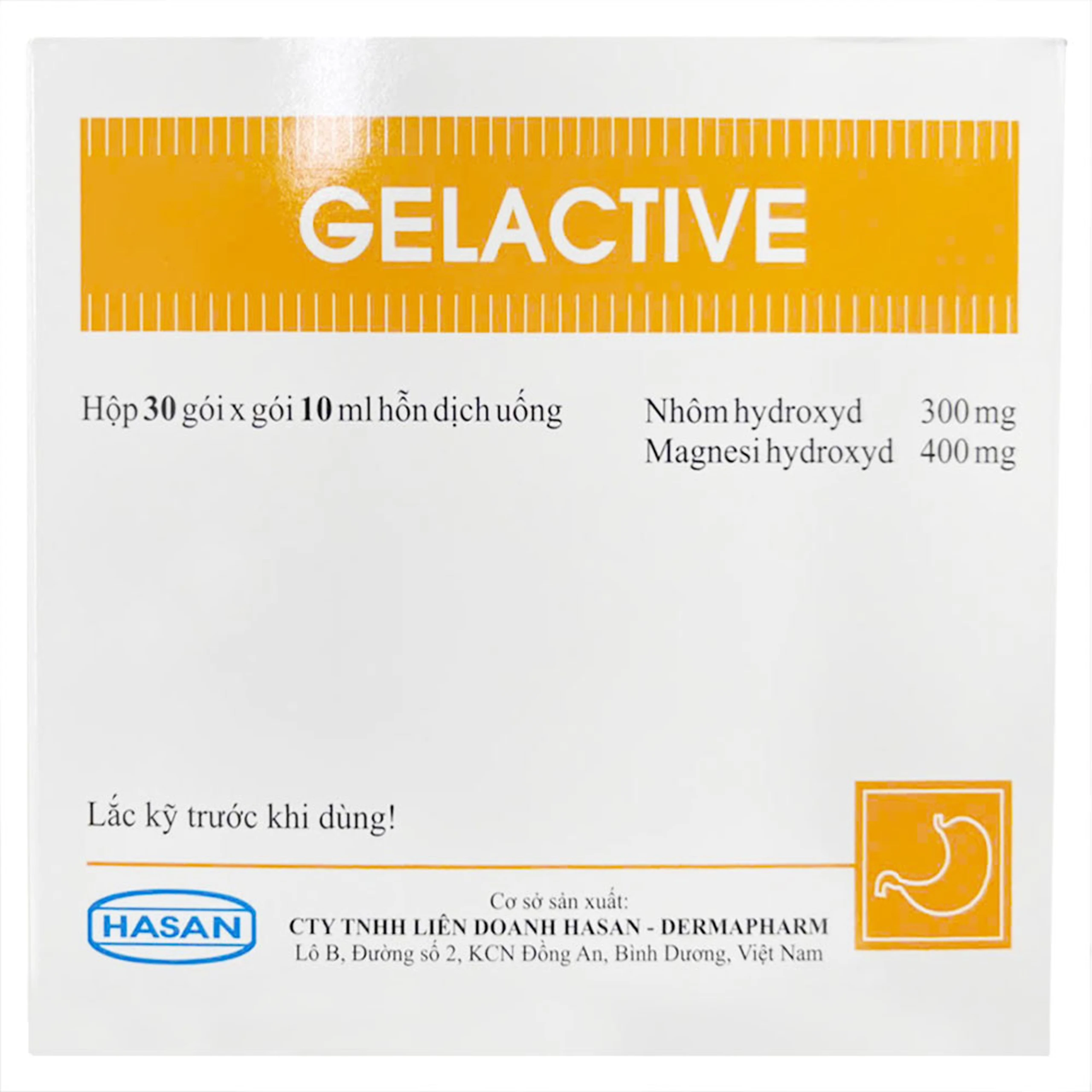 Hỗn dịch uống Gelactive Fort Hasan điều trị viêm loét dạ dày, làm dịu rối loạn tiêu hóa (30 gói x 10ml)