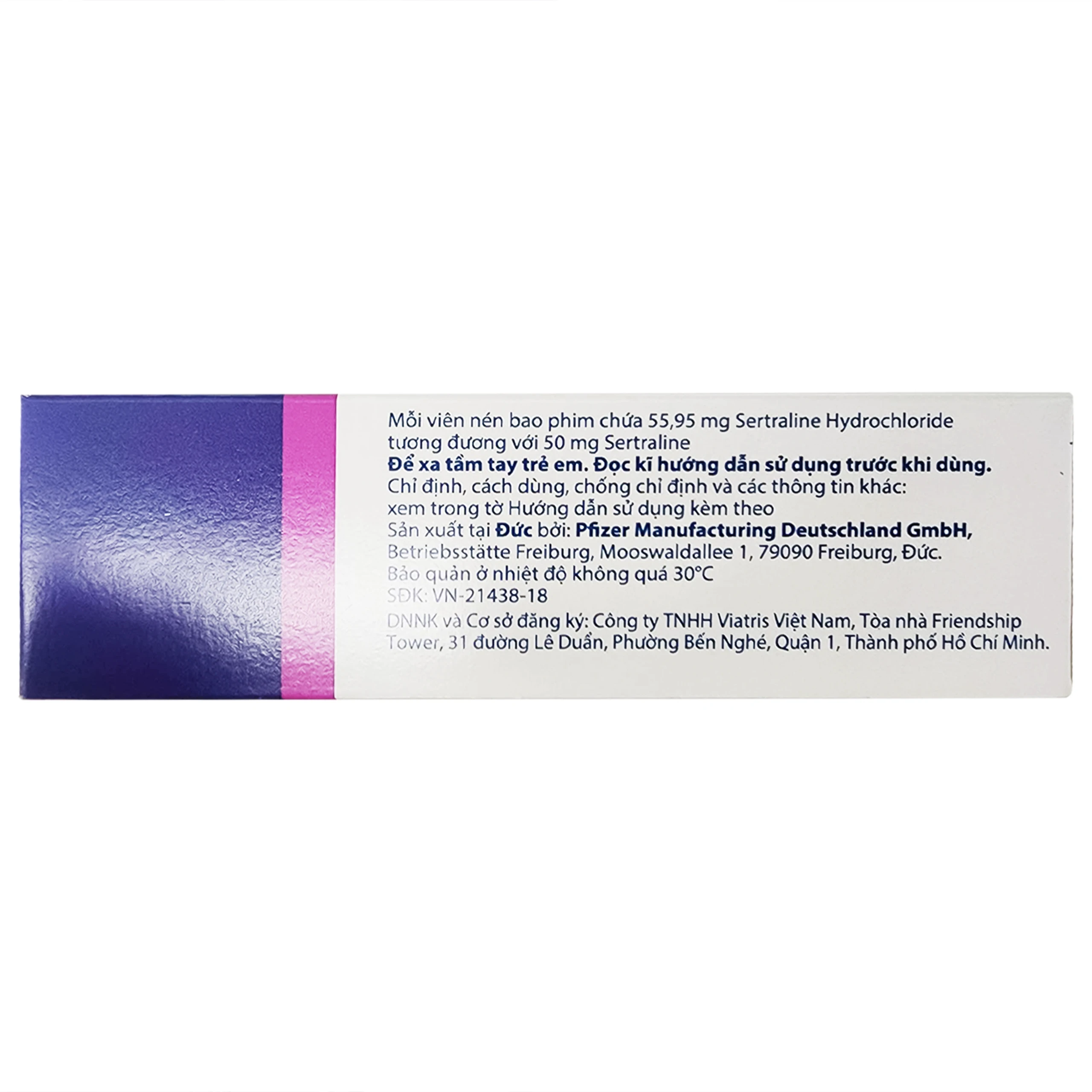 Thuốc Zoloft Sertraline 50mg Viatris điều trị triệu chứng bệnh trầm cảm (3 vỉ x 10 viên)