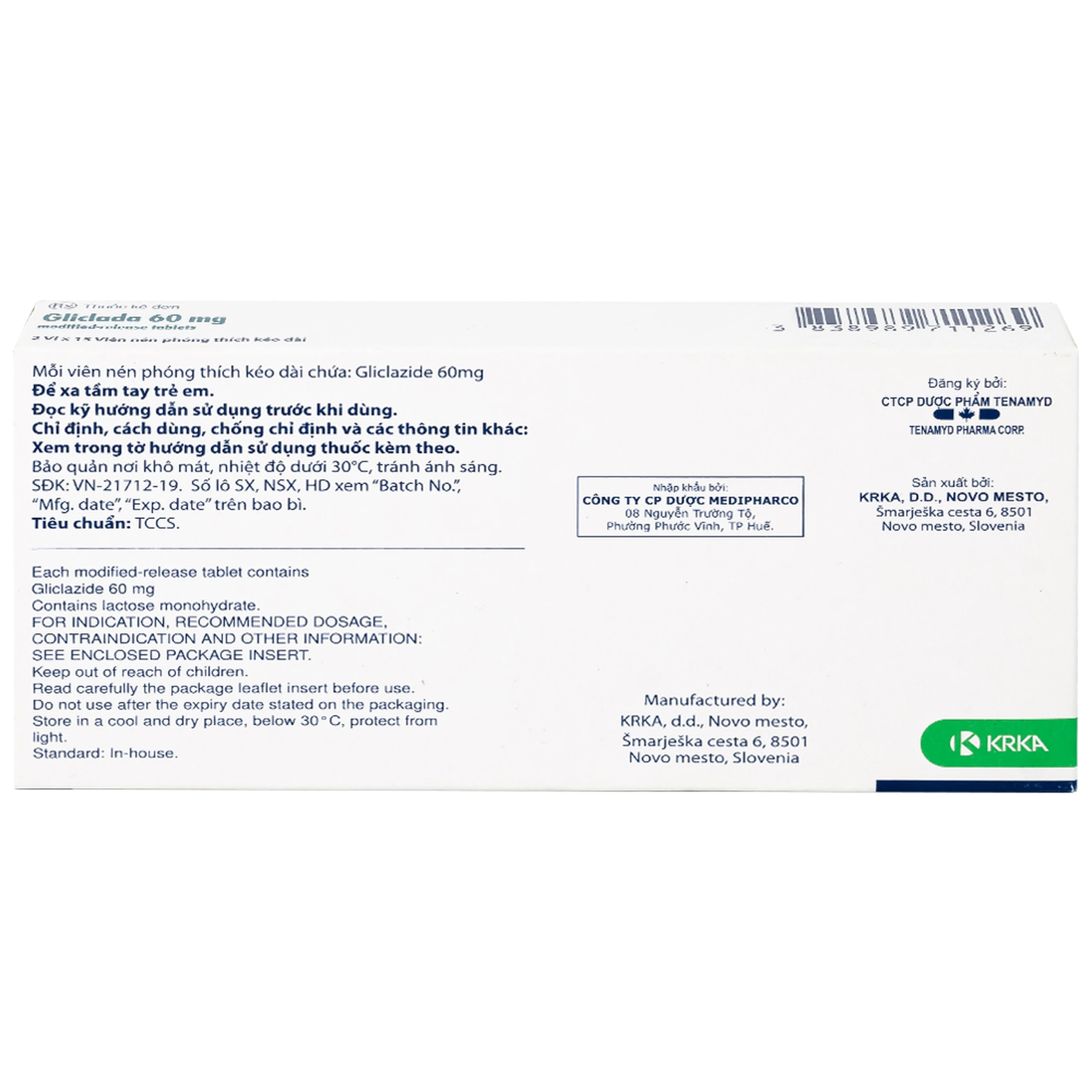 Thuốc Gliclada 60mg KRKA điều trị bệnh tiểu đường (2 vỉ x 15 viên)