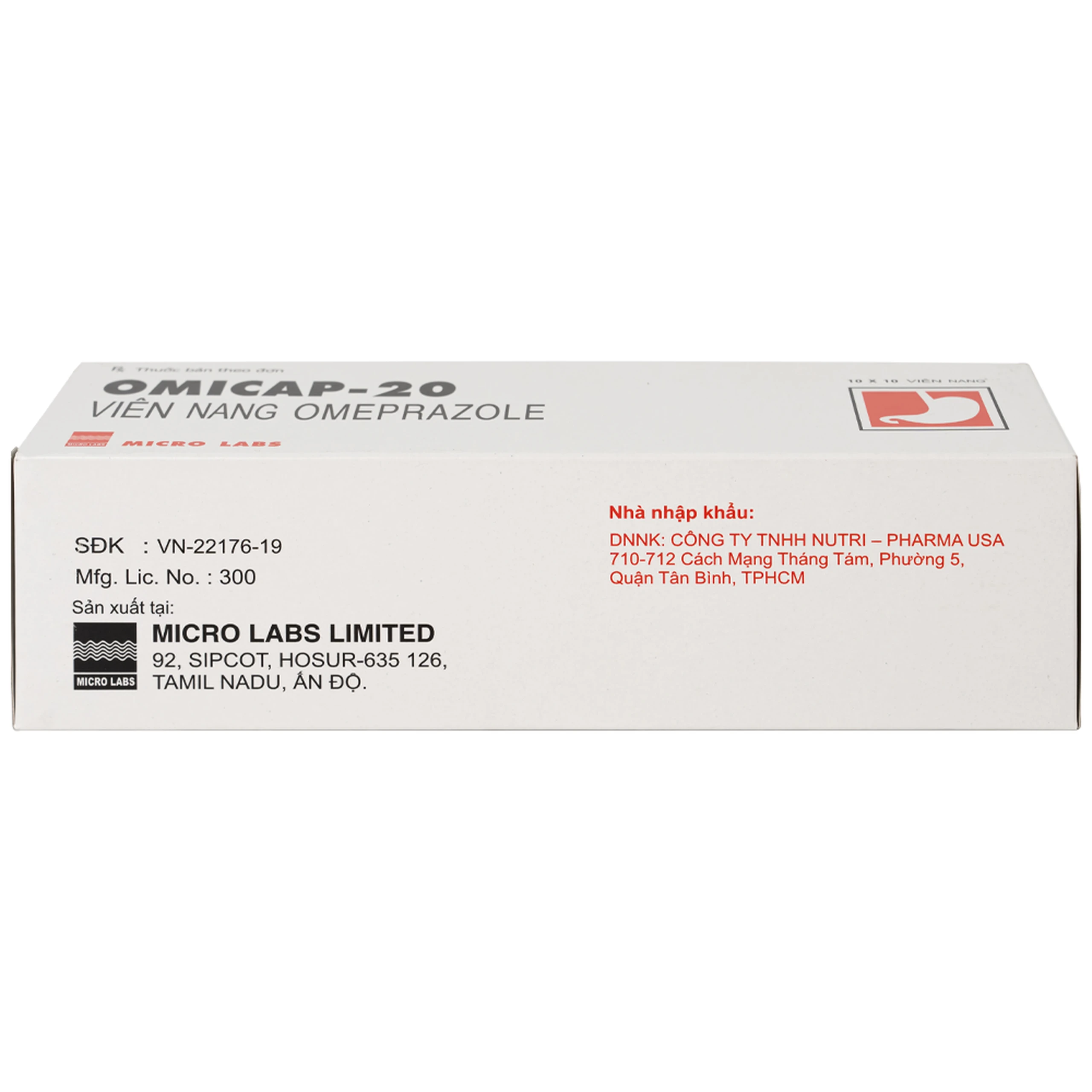Thuốc Omicap-20 Micro điều trị loét tá tràng và dạ dày, hội chứng Zollinger – Ellison, trào ngược thực quản (10 vỉ x 10 viên)