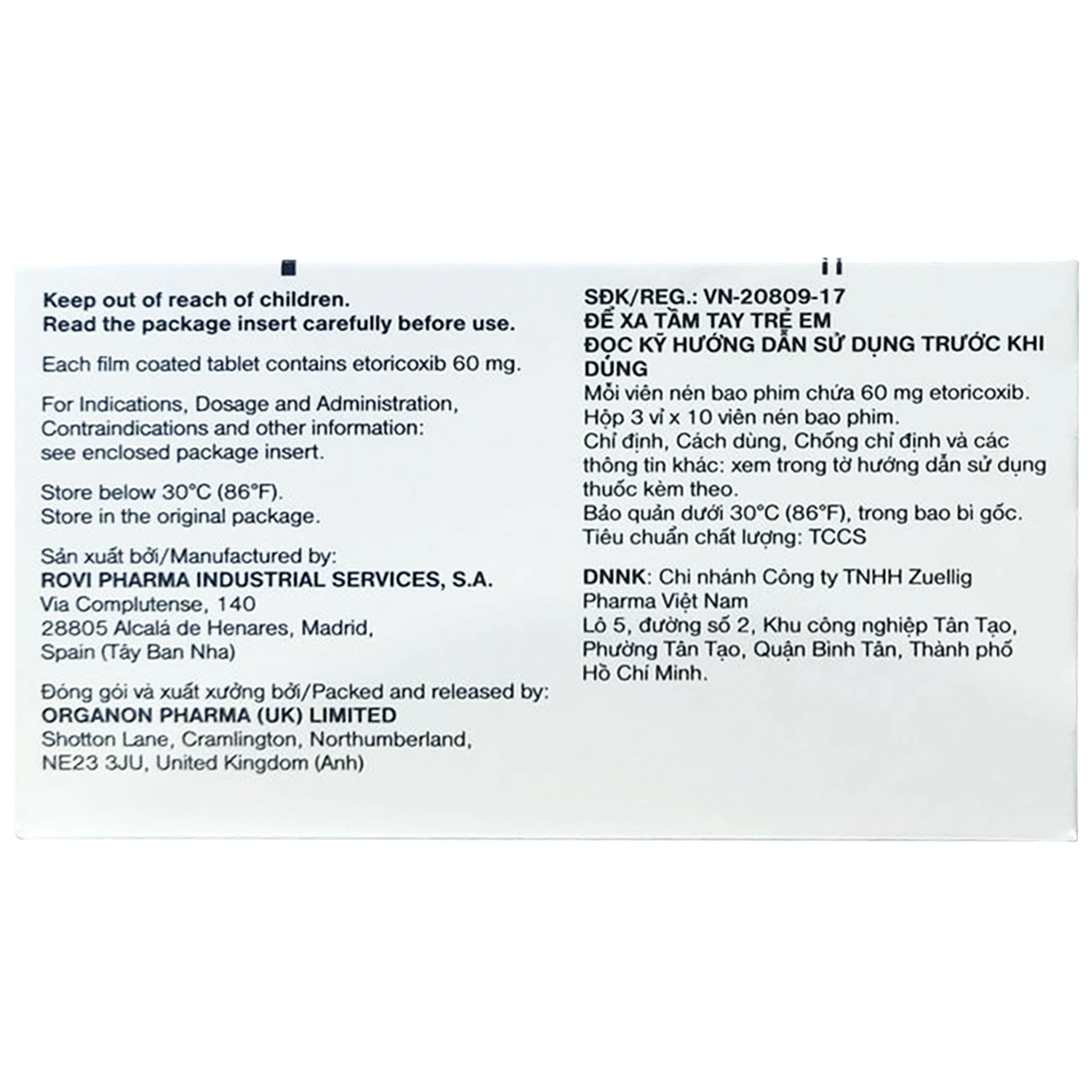 Thuốc Arcoxia 60mg Organon điều trị cấp tính và mãn tính thoái hóa khớp, viêm khớp dạng thấp (3 vỉ x 10 viên)