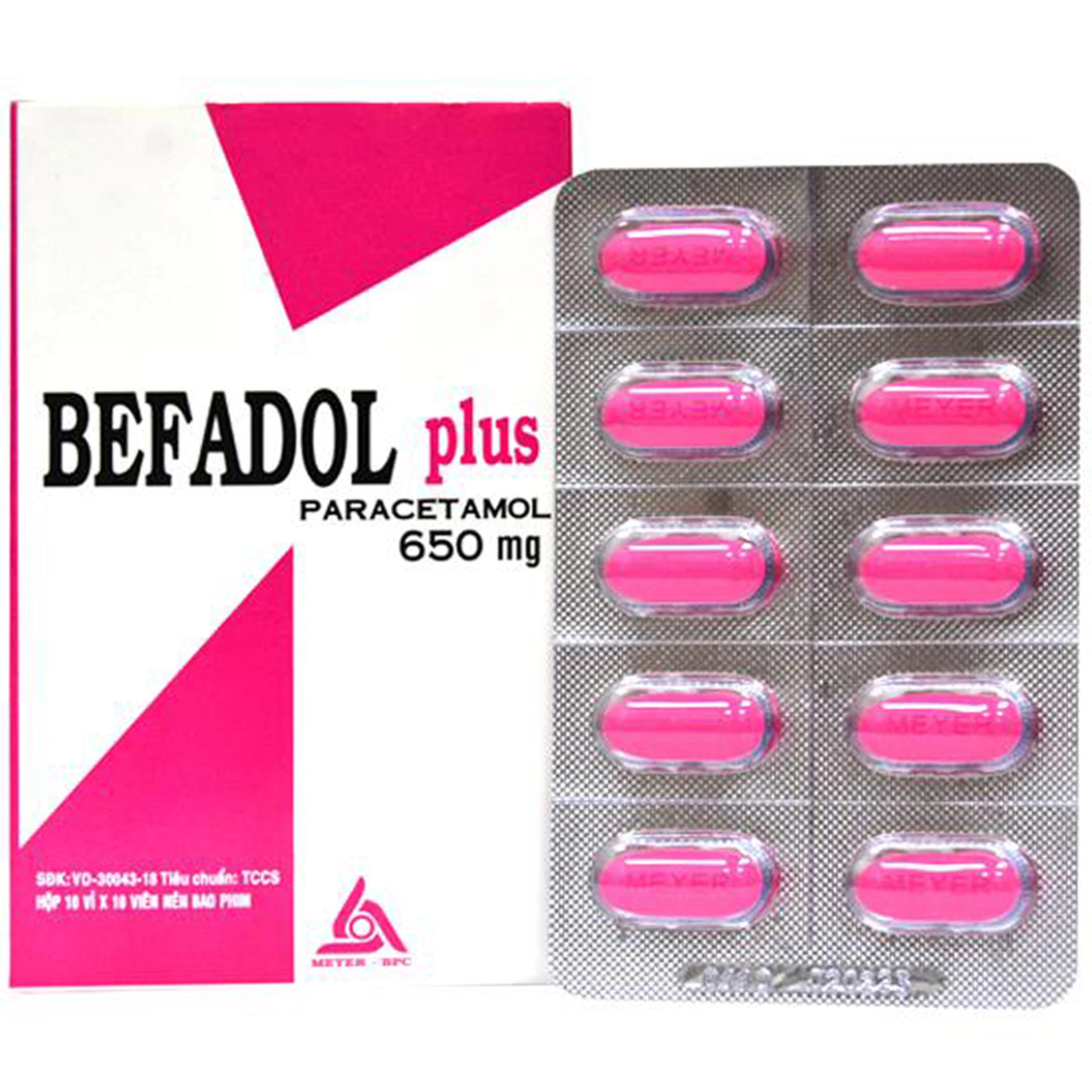Thuốc Befadol Plus 650mg Meyer giảm đau, hạ sốt (10 vỉ x 10 viên)