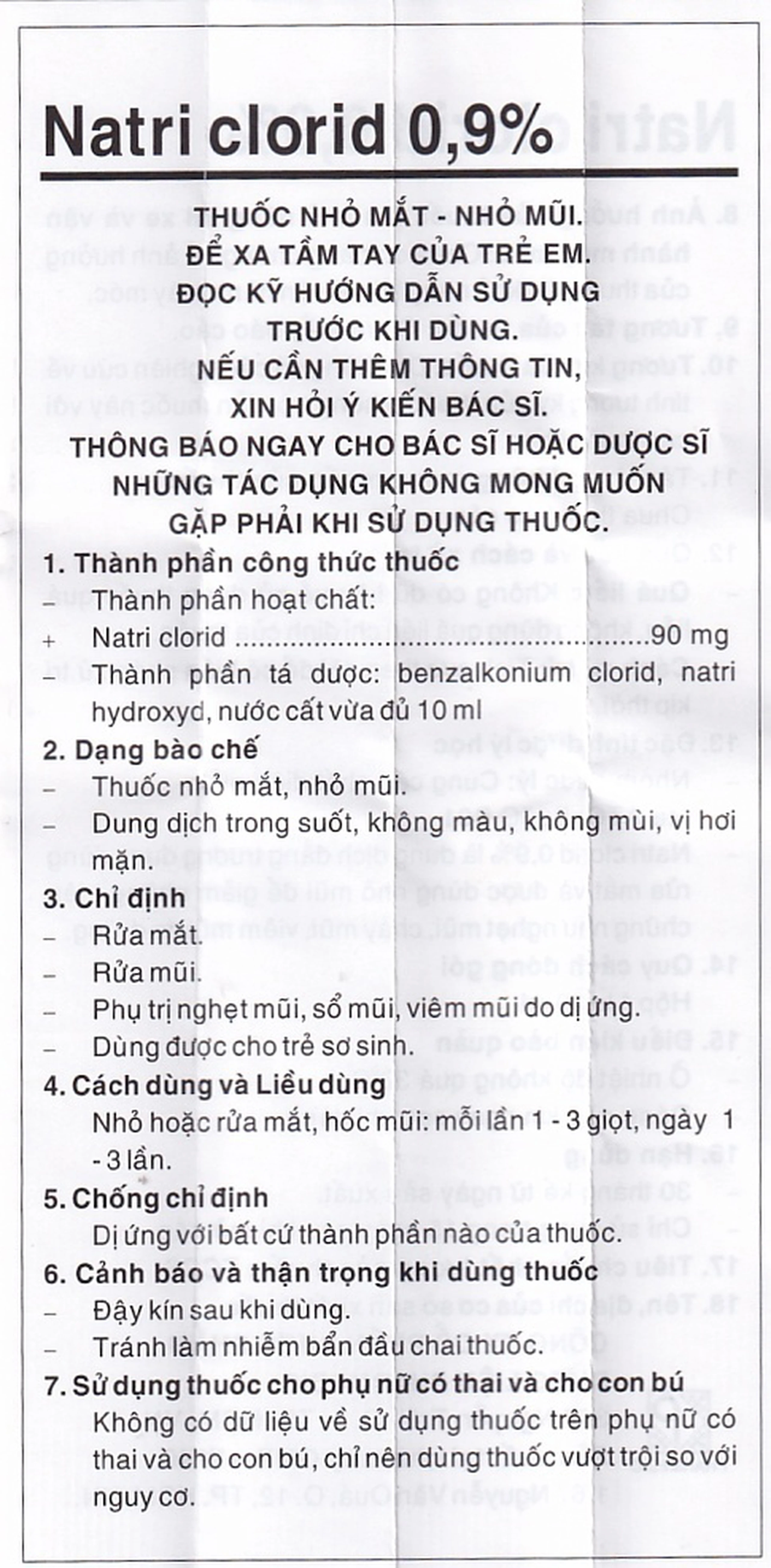 Thuốc nhỏ mắt, nhỏ mũi Natri Clorid 0,9% Pharmedic hỗ trợ rửa mắt, rửa mũi, phụ trị nghẹt mũi, sổ mũi (10ml)