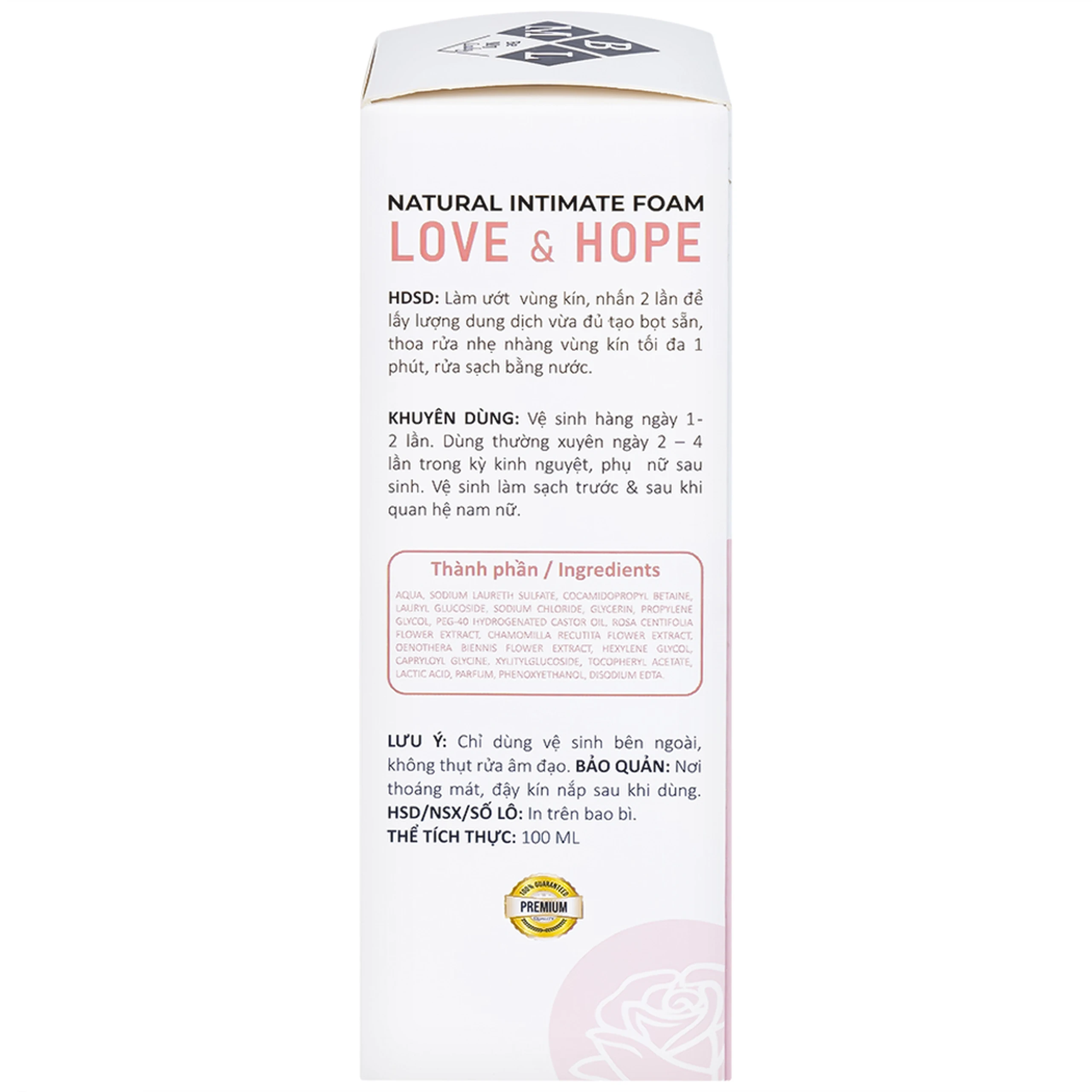 Dung dịch vệ sinh phụ nữ dạng bọt Daily Lady Love & Hope sáng hồng, kháng viêm (100ml)