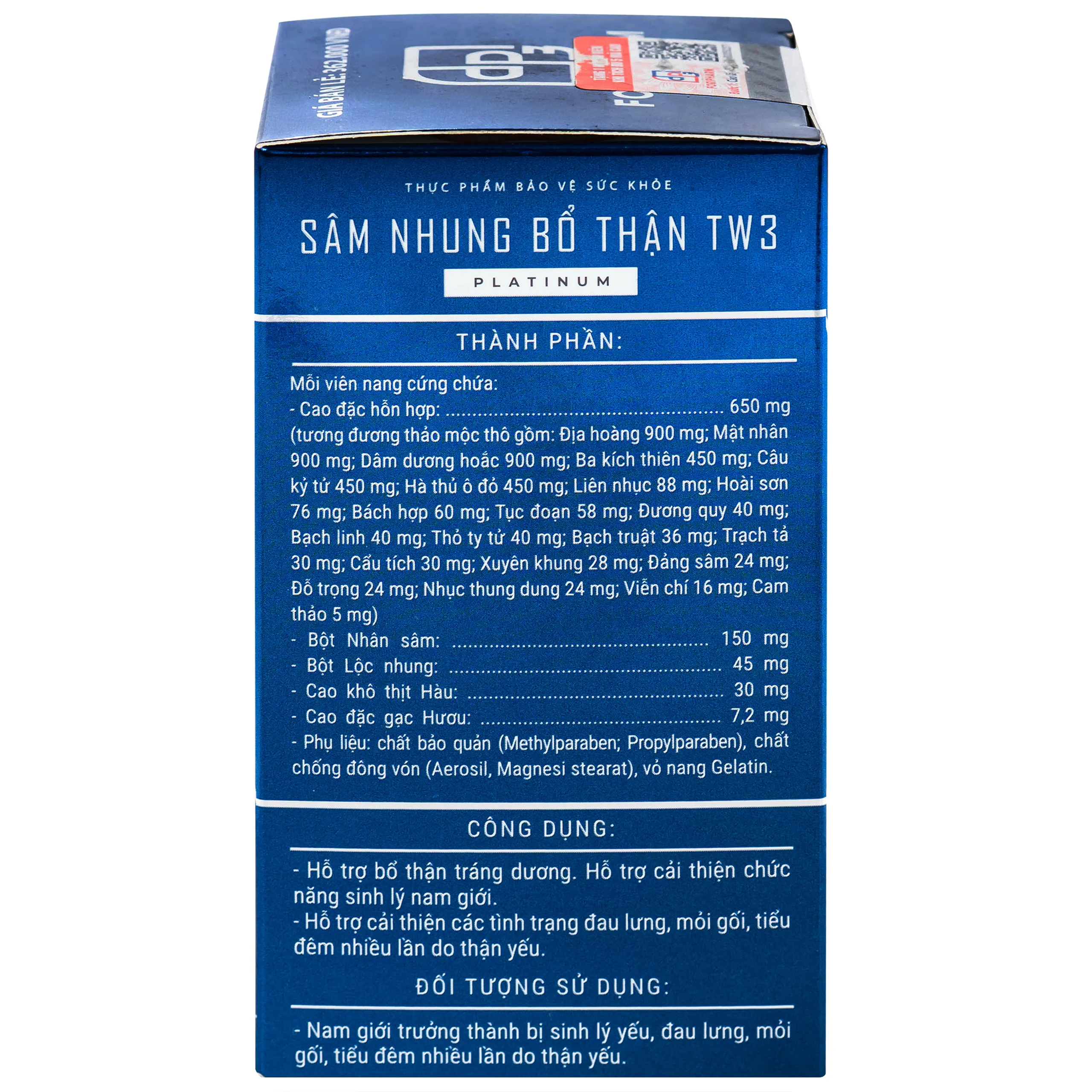 Viên uống bổ Thận tráng dương TW3 Platinum (30 viên)