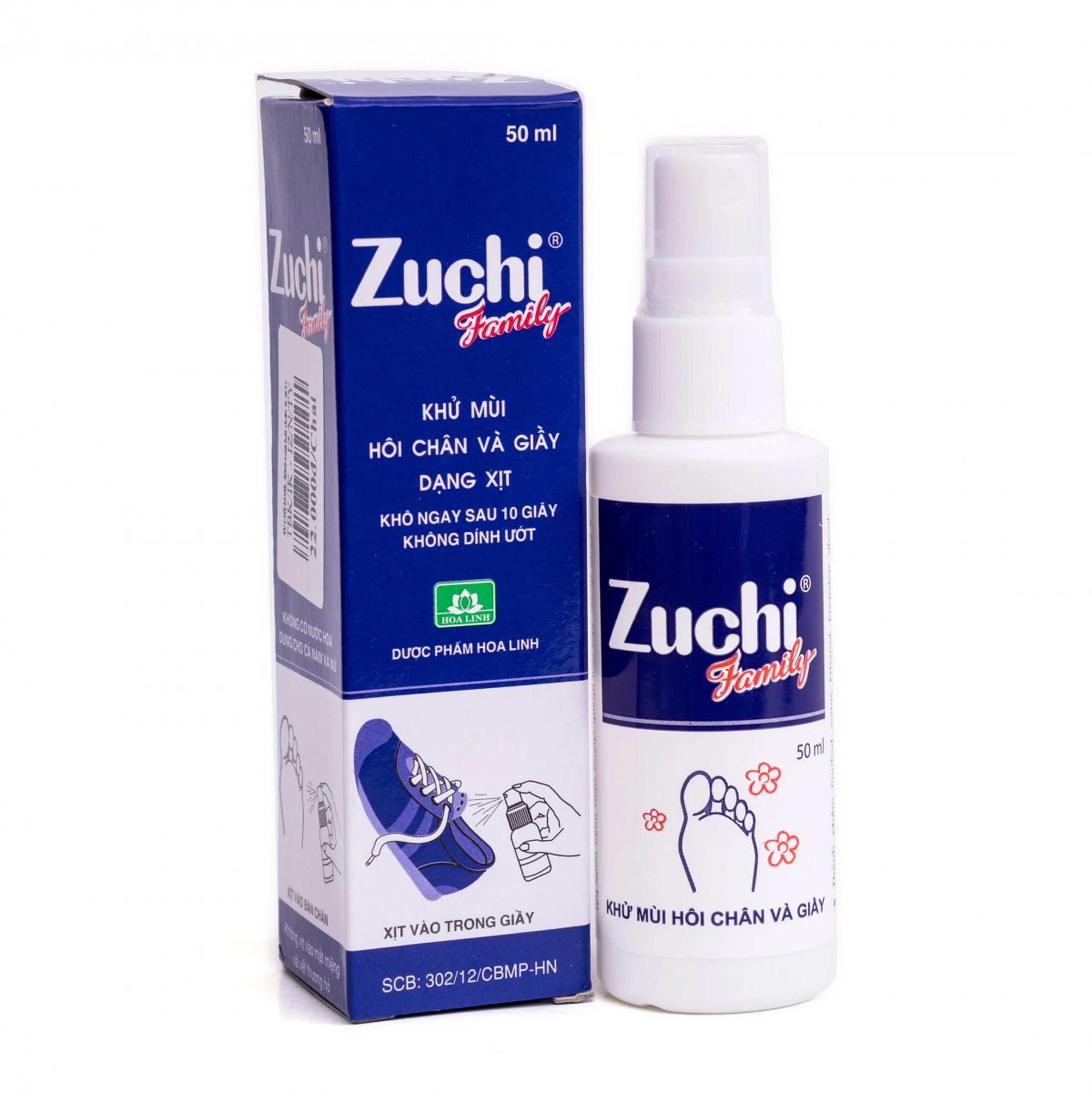 Xịt khử mùi Zuchi Hoa Linh giữ chân khô thoáng, sạch mùi (50ml)