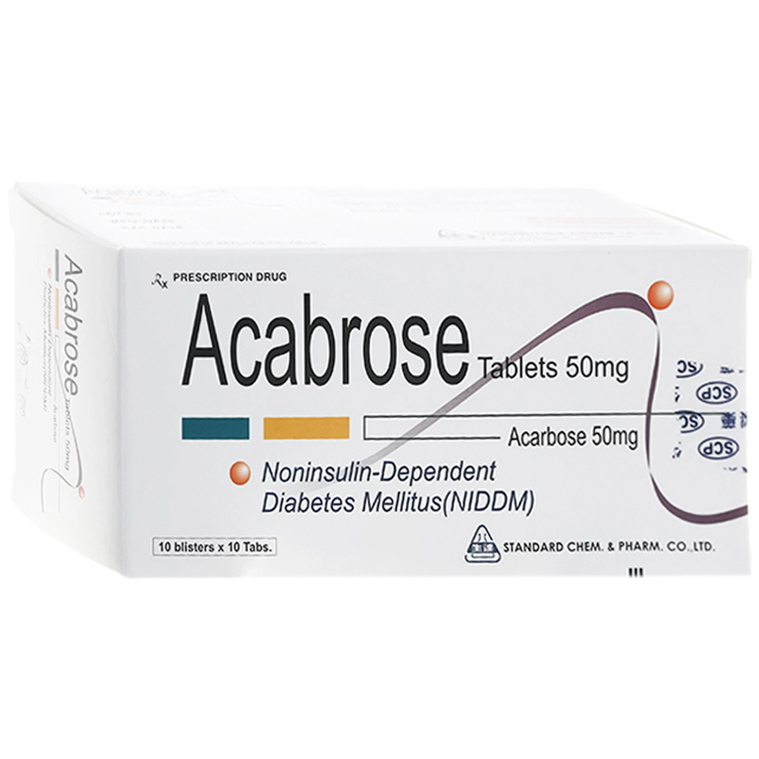 Thuốc Acarbose 50mg Standard Chem And Pharm điều trị bệnh tiểu đường (10 vỉ x 10 viên)