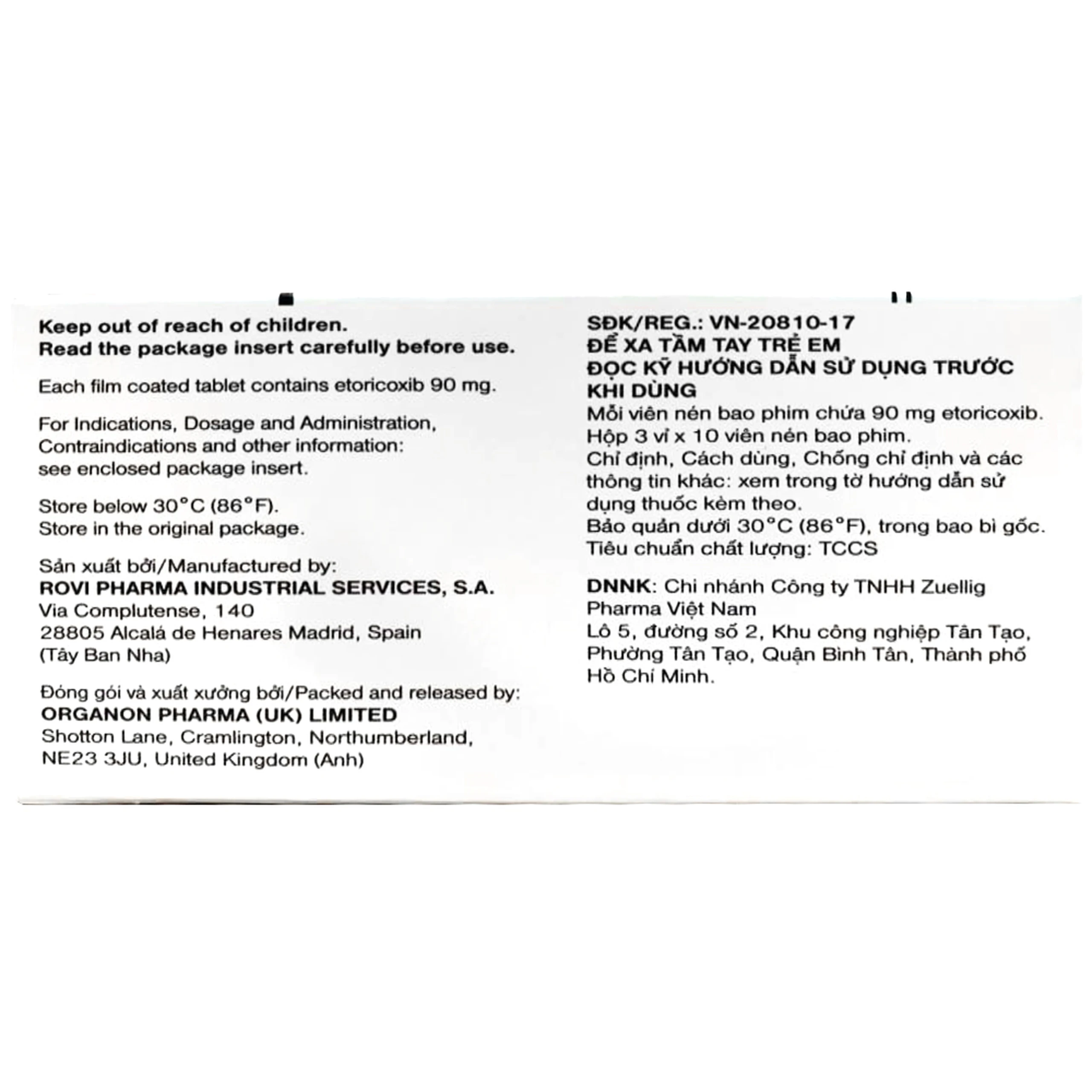 Thuốc Arcoxia 90mg Organon điều trị cấp tính và mãn tính triệu chứng viêm xương khớp (3 vỉ x 10 viên)