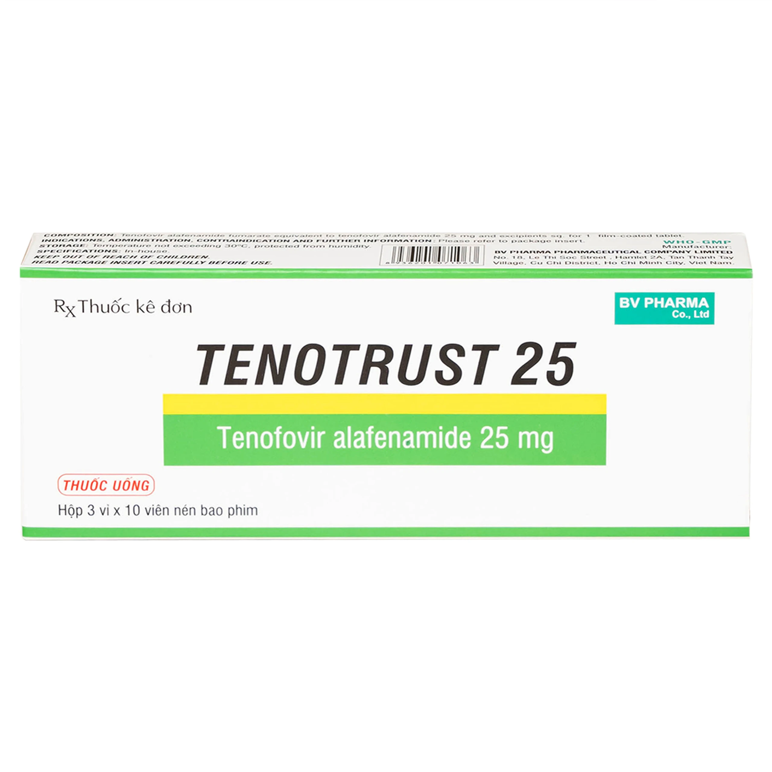 Thuốc Tenotrust 25 BV Pharma điều trị viêm gan B mãn tính ở người lớn và trẻ em (3 vỉ x 10 viên)