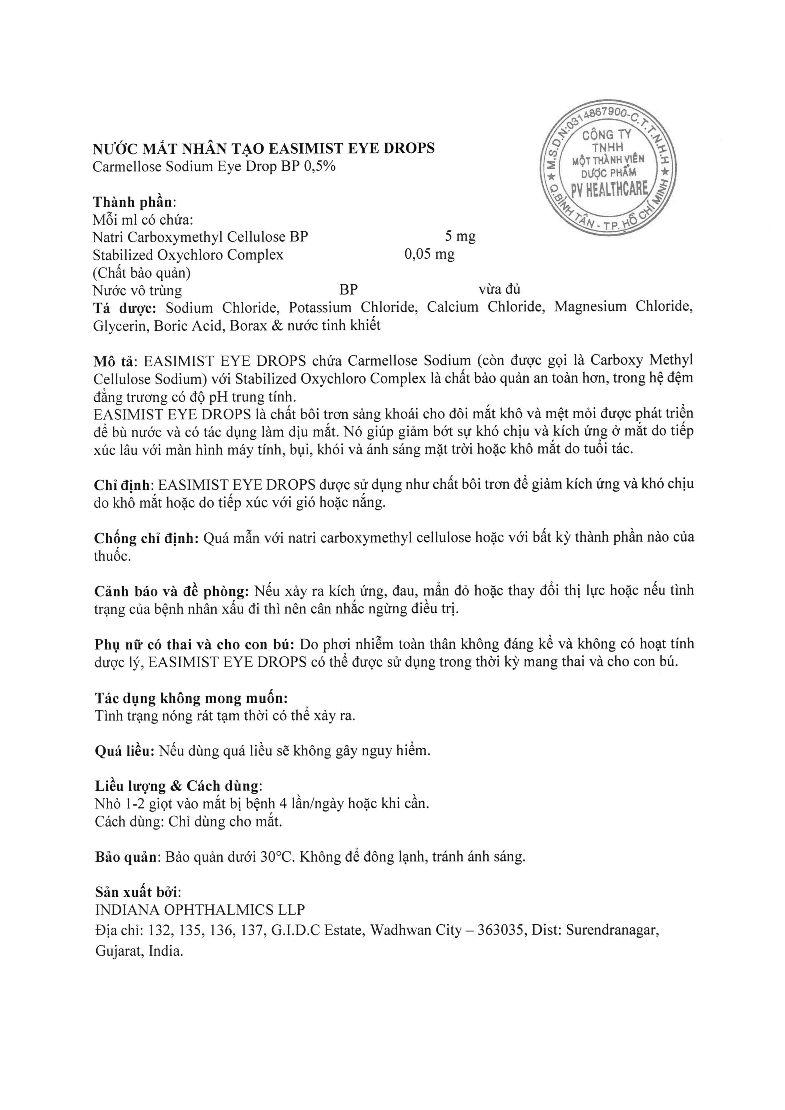 Nước mắt nhân tạo Easimist Eye Drops 5ml giảm khô mỏi mắt