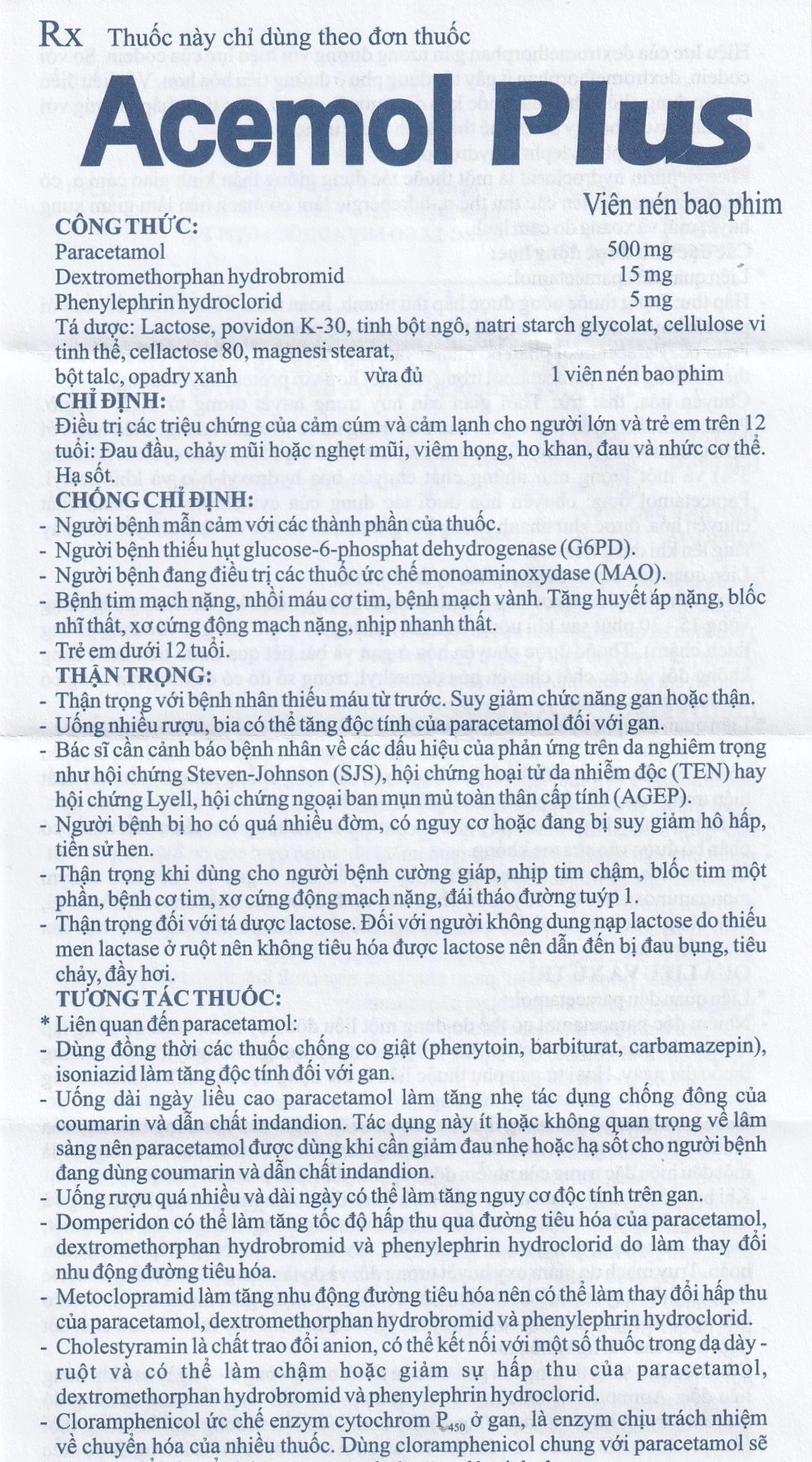 Thuốc Acemol Plus Nadyphar điều trị các triệu chứng của cảm cúm và cảm lạnh cho người lớn và trẻ em trên 12 tuổi (10 vỉ x 10 viên) 10