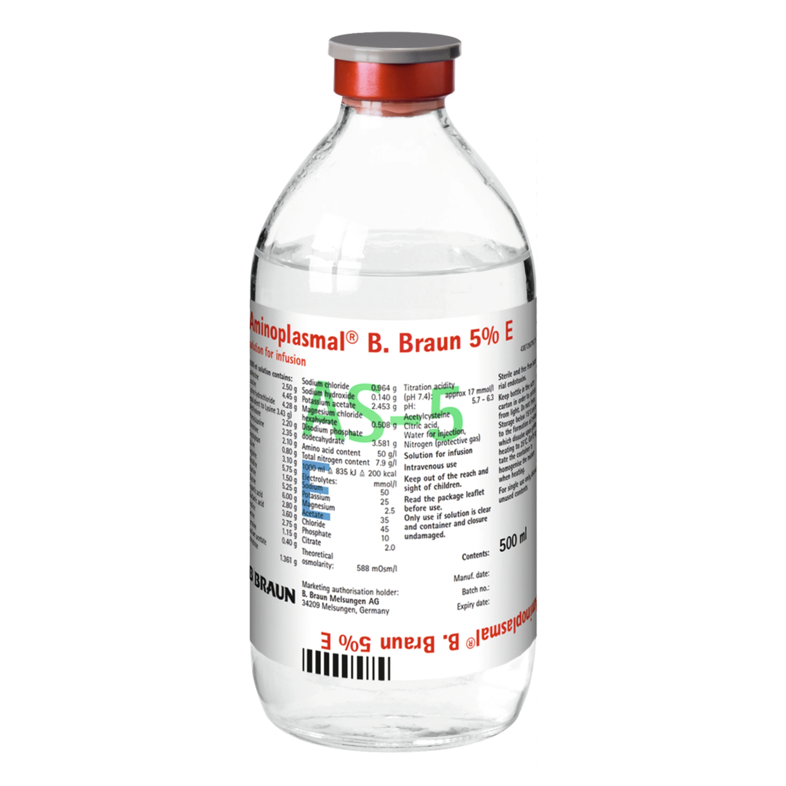 Dung dịch truyền tĩnh mạch Aminoplasmal 5% B.Braun cung cấp amino acid (500ml)