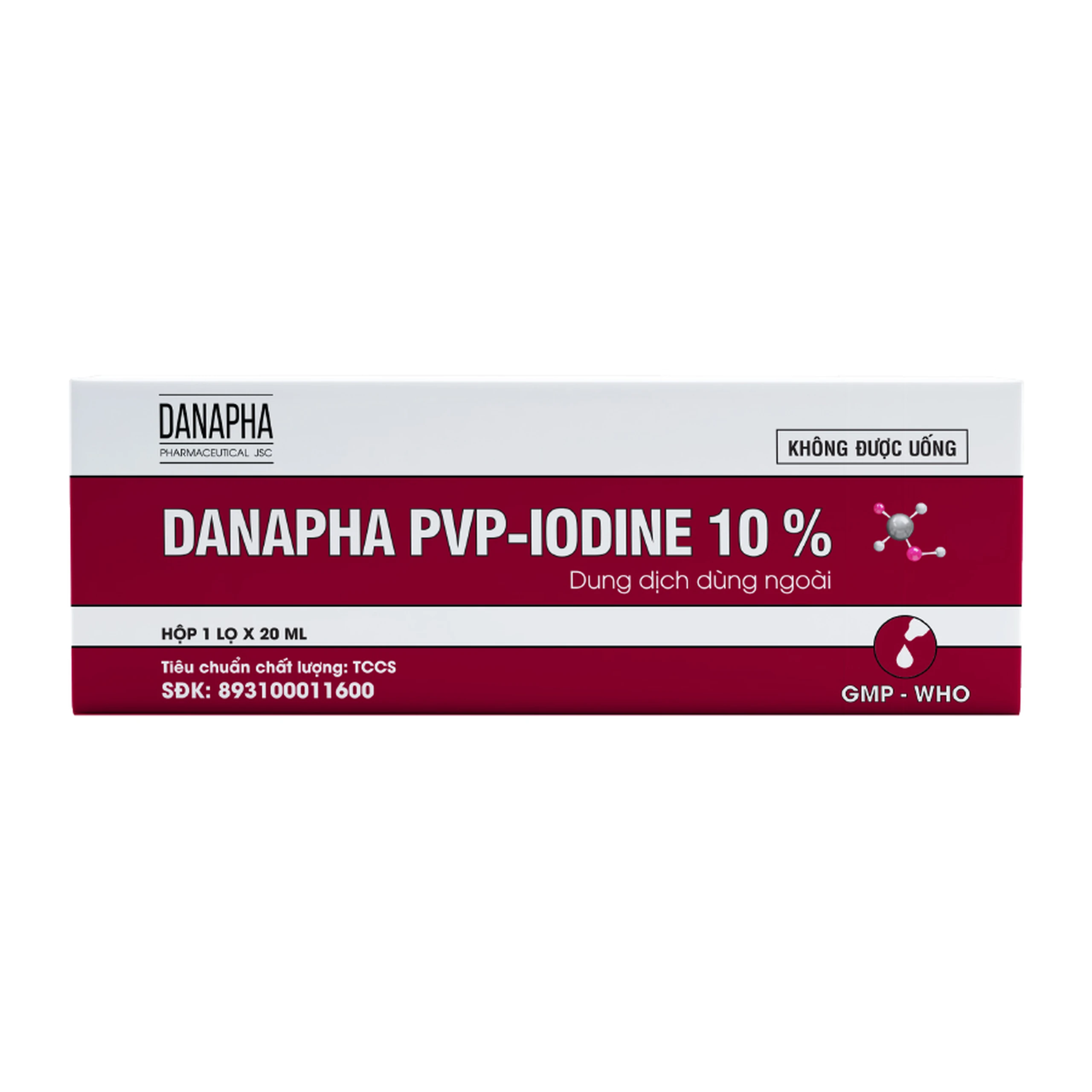 Dung dịch PVP - IODINE 10% Danapha sát trùng vết thương hoặc vết bỏng bề mặt (20ml)