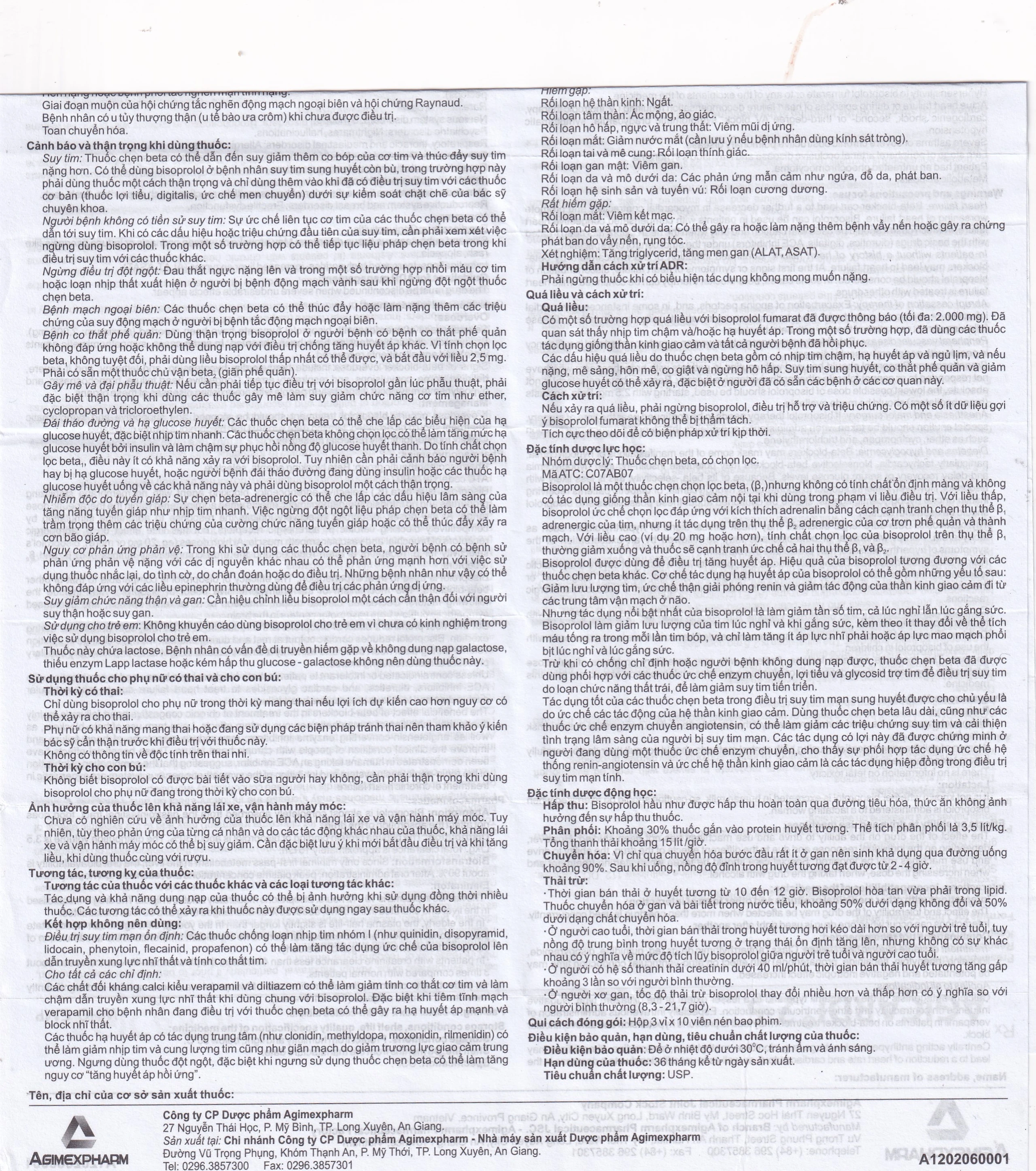 Thuốc Agicardi 2,5 Agimexpharm điều trị tăng huyết áp, đau thắt ngực ổn định mạn tính (3 vỉ x 10 viên)