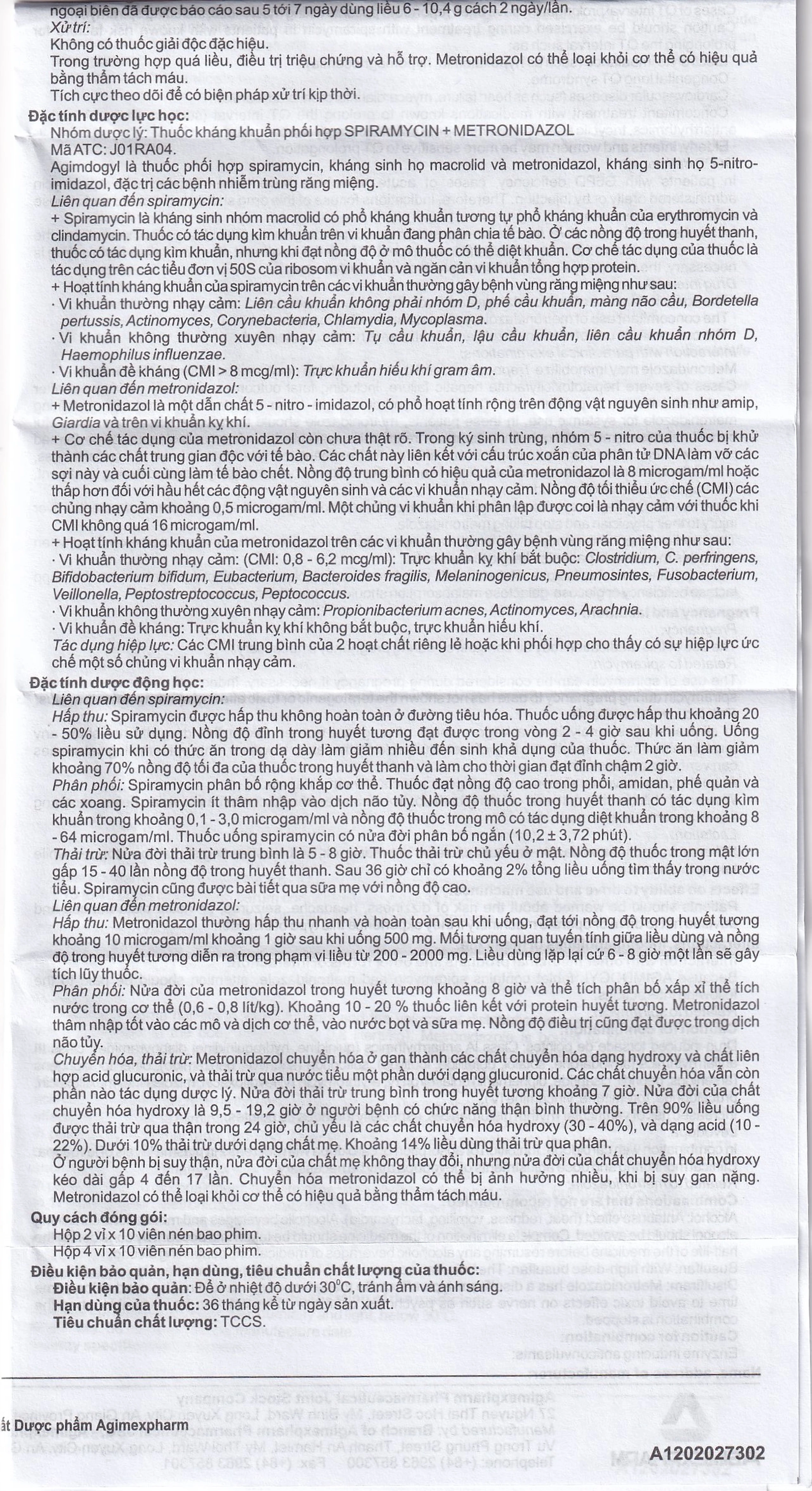 Thuốc Agimdogyl 125mg/750000IU Agimexpharm điều trị nhiễm trùng răng miệng cấp tính, mạn tính (2 vỉ x 10 viên)