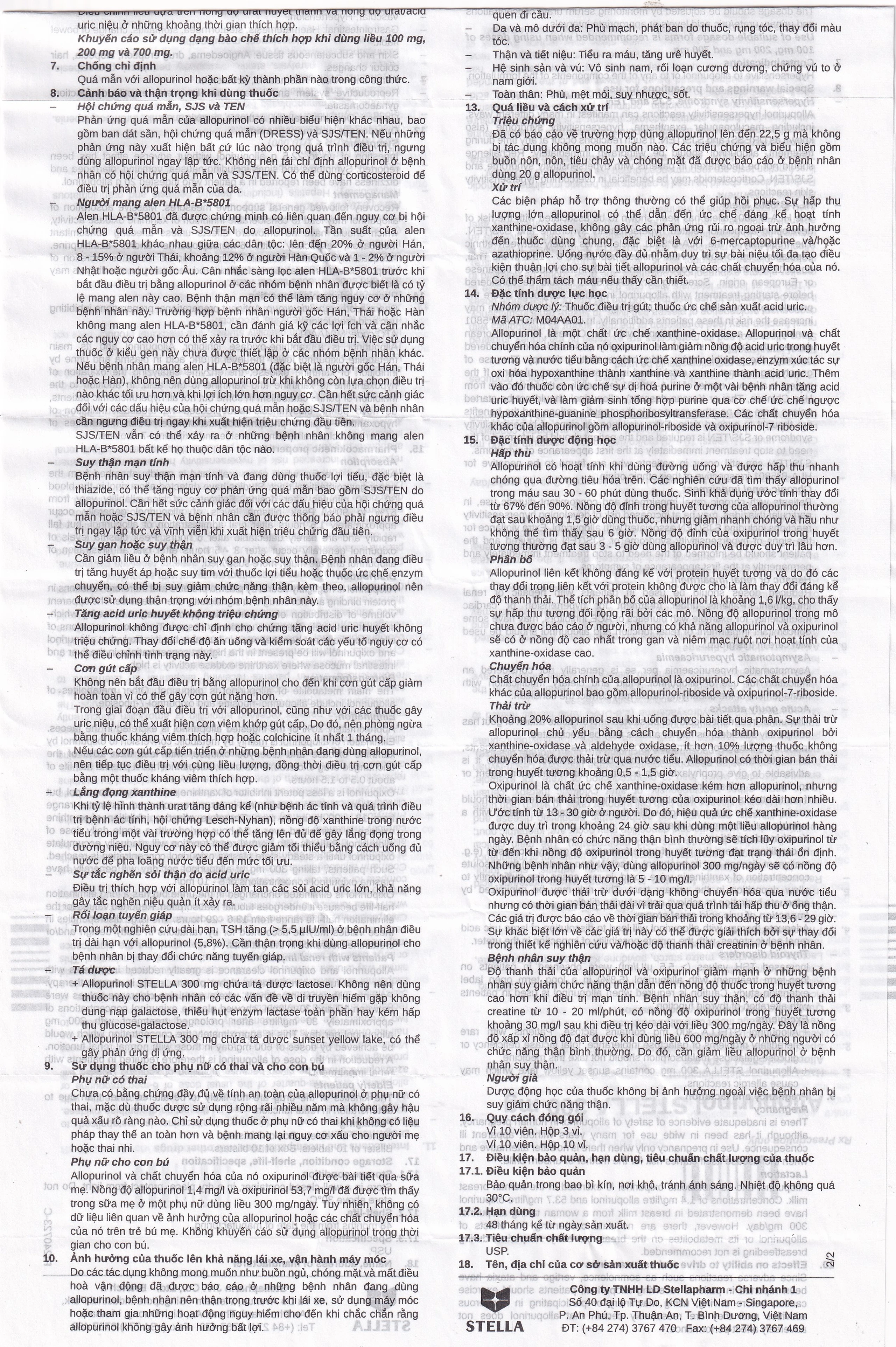 Thuốc Allopurinol 300mg Stella Pharm giảm sự hình thành acid uric, điều trị bệnh gout (10 vỉ x 10 viên)