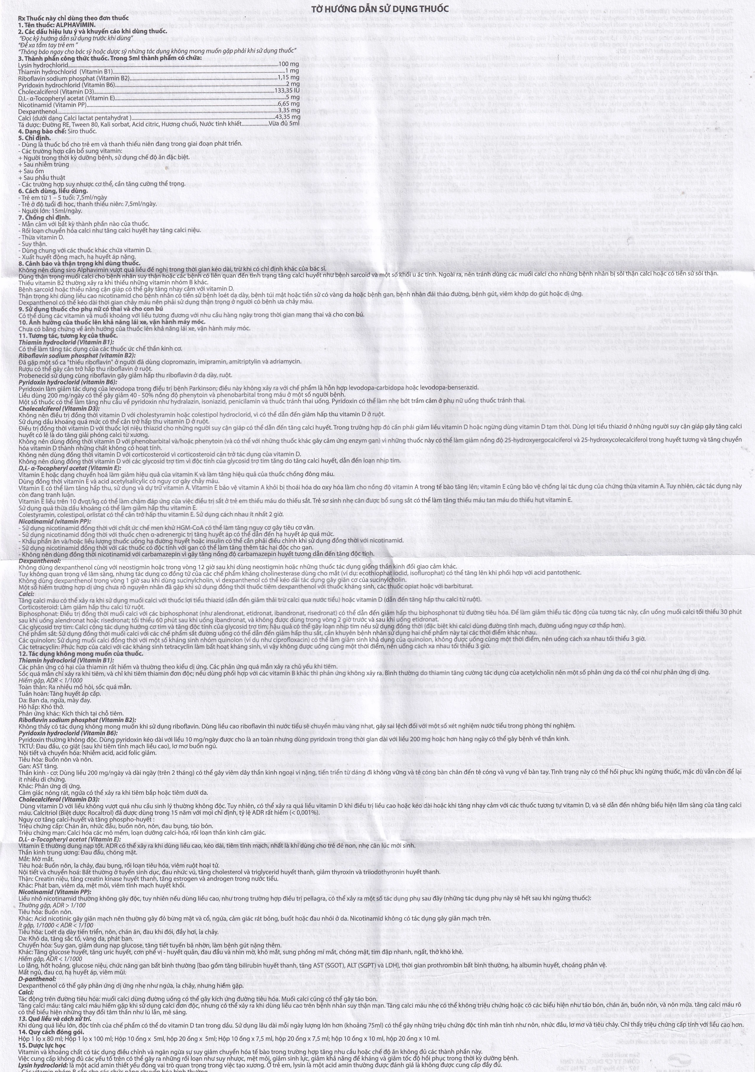 Thuốc Alphavimin 10ml Hadiphar bổ sung vitamin trong thời kỳ dưỡng bệnh, chế độ ăn đặc biệt (20 ống)