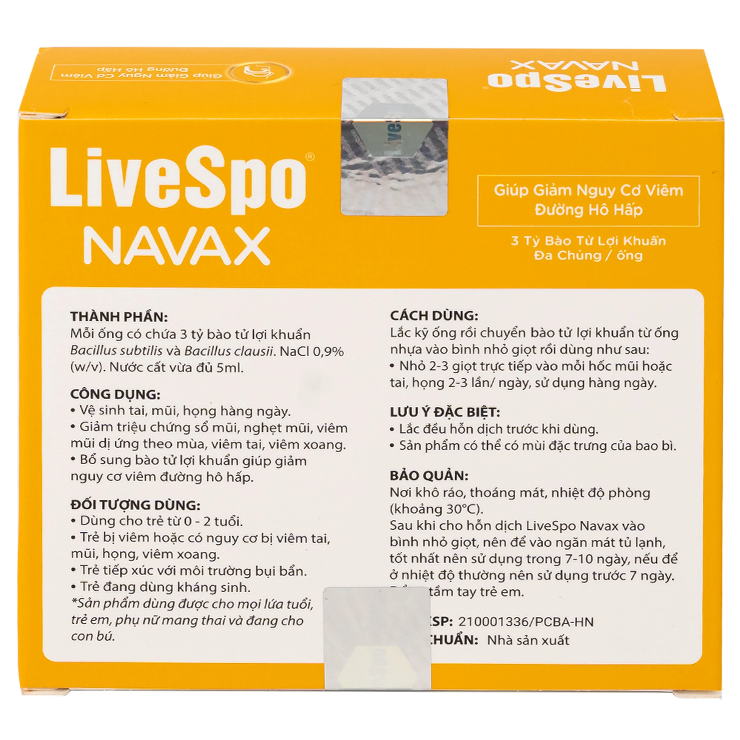 Dung dịch vệ sinh tai mũi họng Livespo Navax (5 ống x 5ml) + 1 bình giảm nguy cơ viêm đường hô hấp