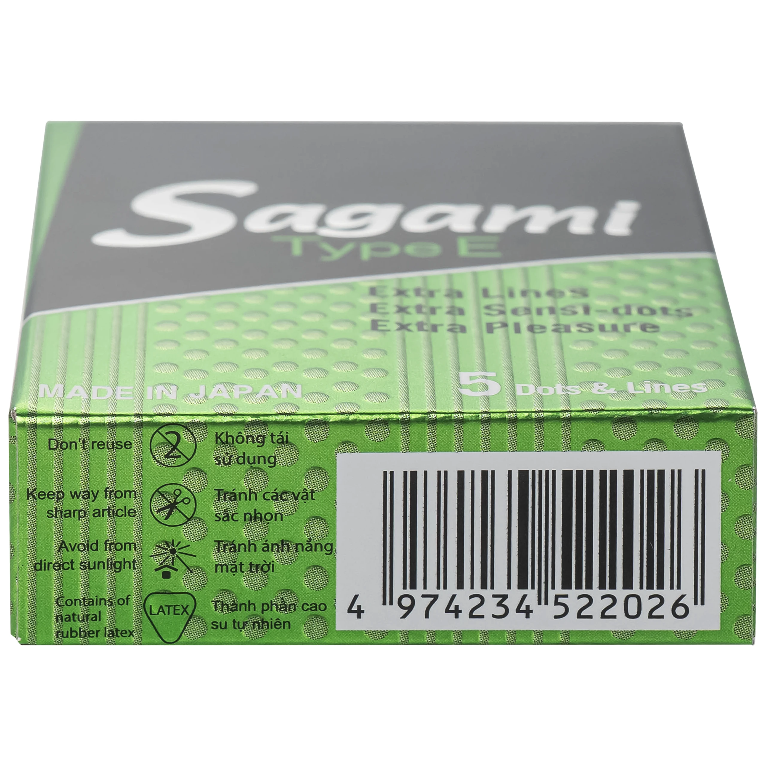 Bao cao su Sagami Type E màu xanh có gân gai phòng tránh thai và bệnh lây qua đường tình dục (5 cái)