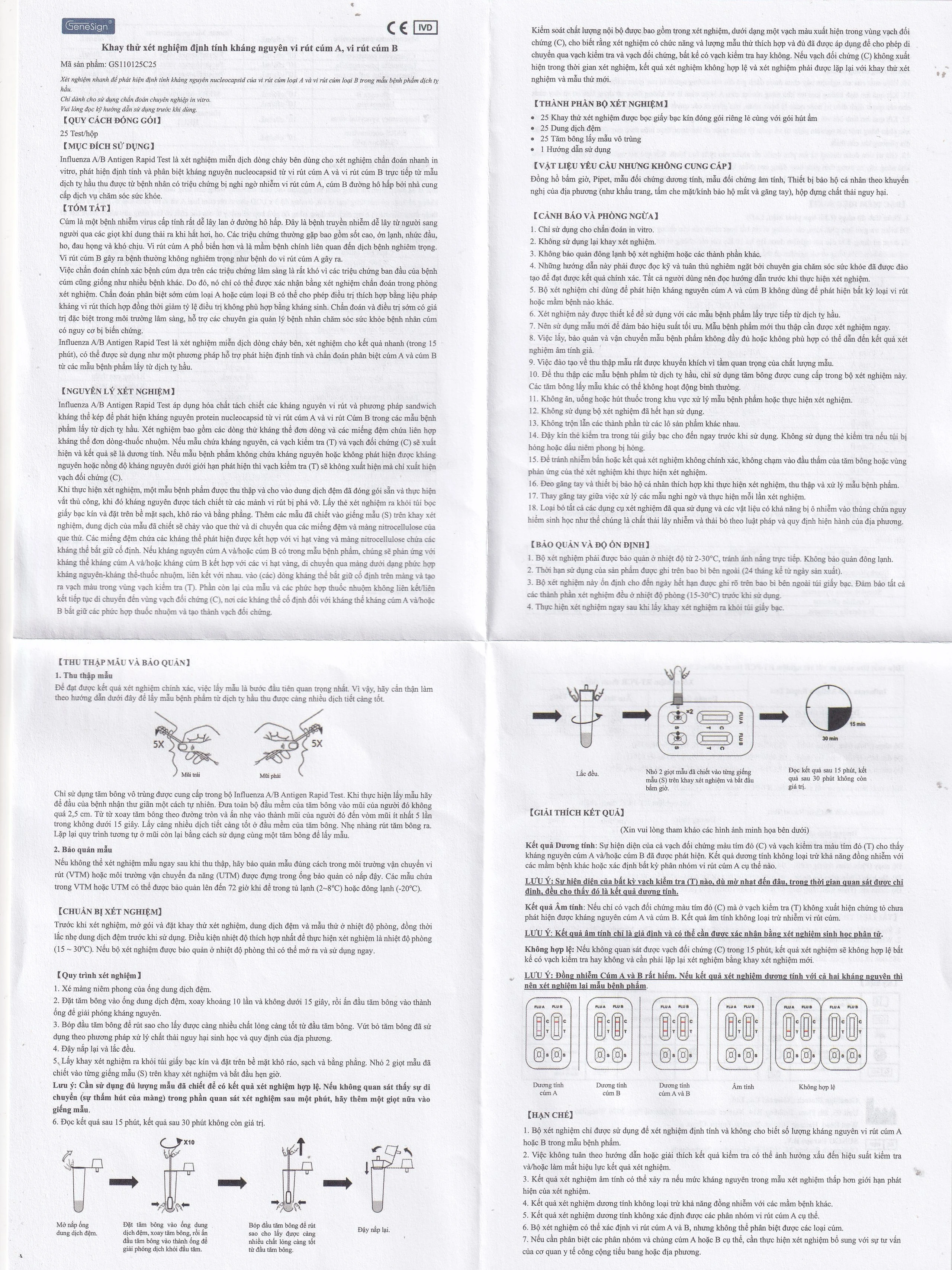Kit test cúm A/B Genesign (25 kít)