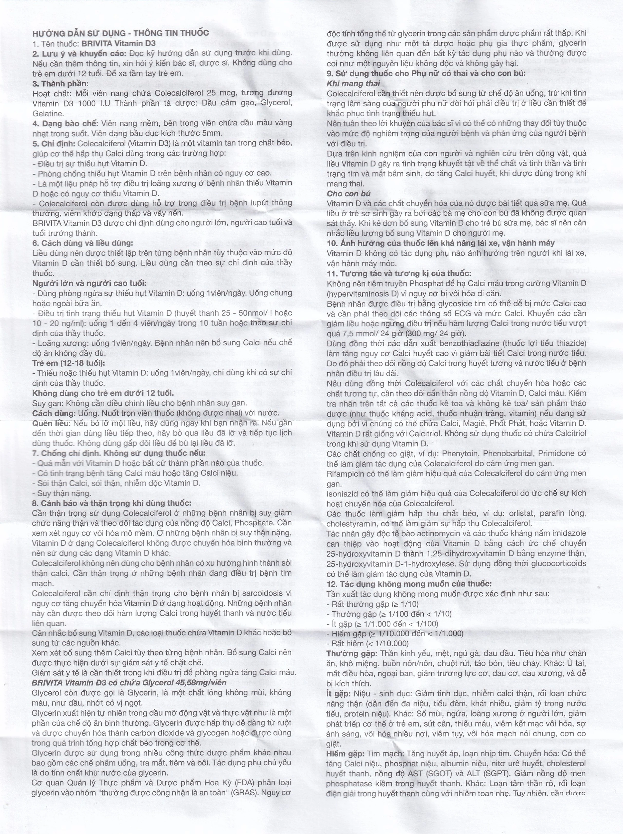 Thuốc Brivita điều trị và ngăn ngừa thiếu hụt về vitamin D (Chai 60 viên)