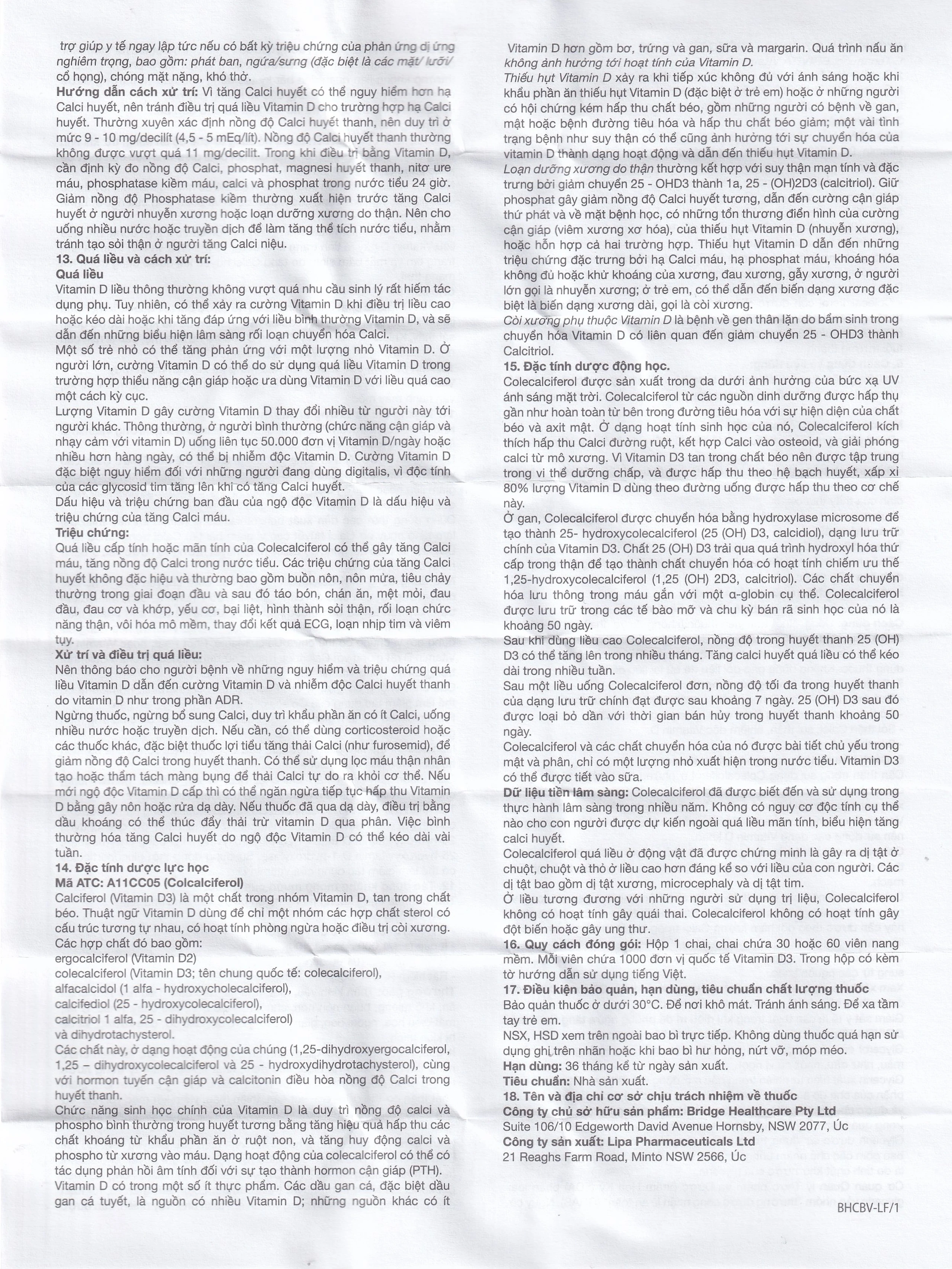 Thuốc Brivita điều trị và ngăn ngừa thiếu hụt về vitamin D (Chai 60 viên)