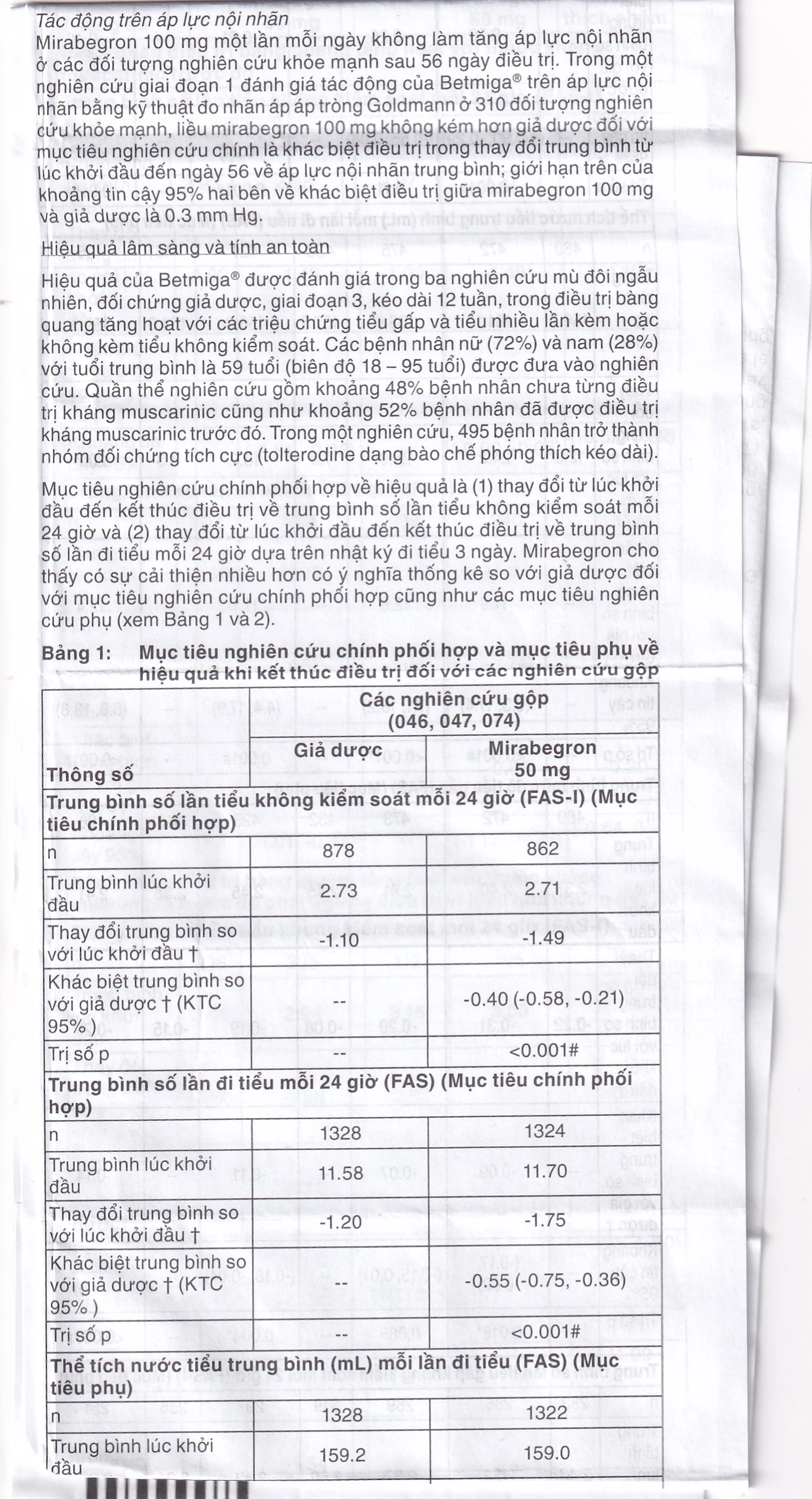 Thuốc Betmiga 50mg Astellas điều trị triệu chứng tiểu gấp (3 vỉ x 10 viên)