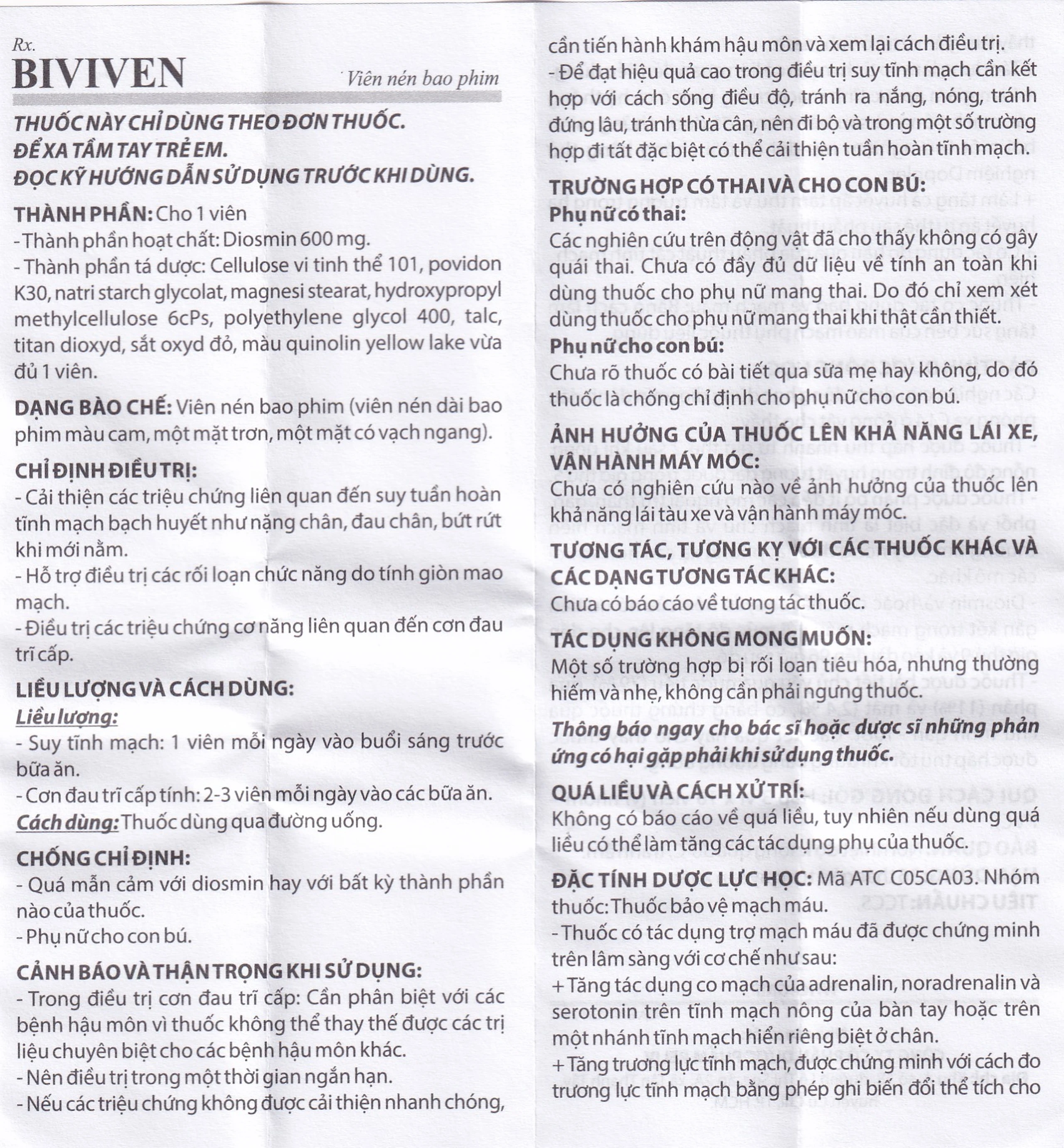 Thuốc BiviVen 600mg Reliv hỗ trợ cải thiện triệu chứng suy tuần hoàn tĩnh mạch bạch huyết (3 vỉ x 10 viên)