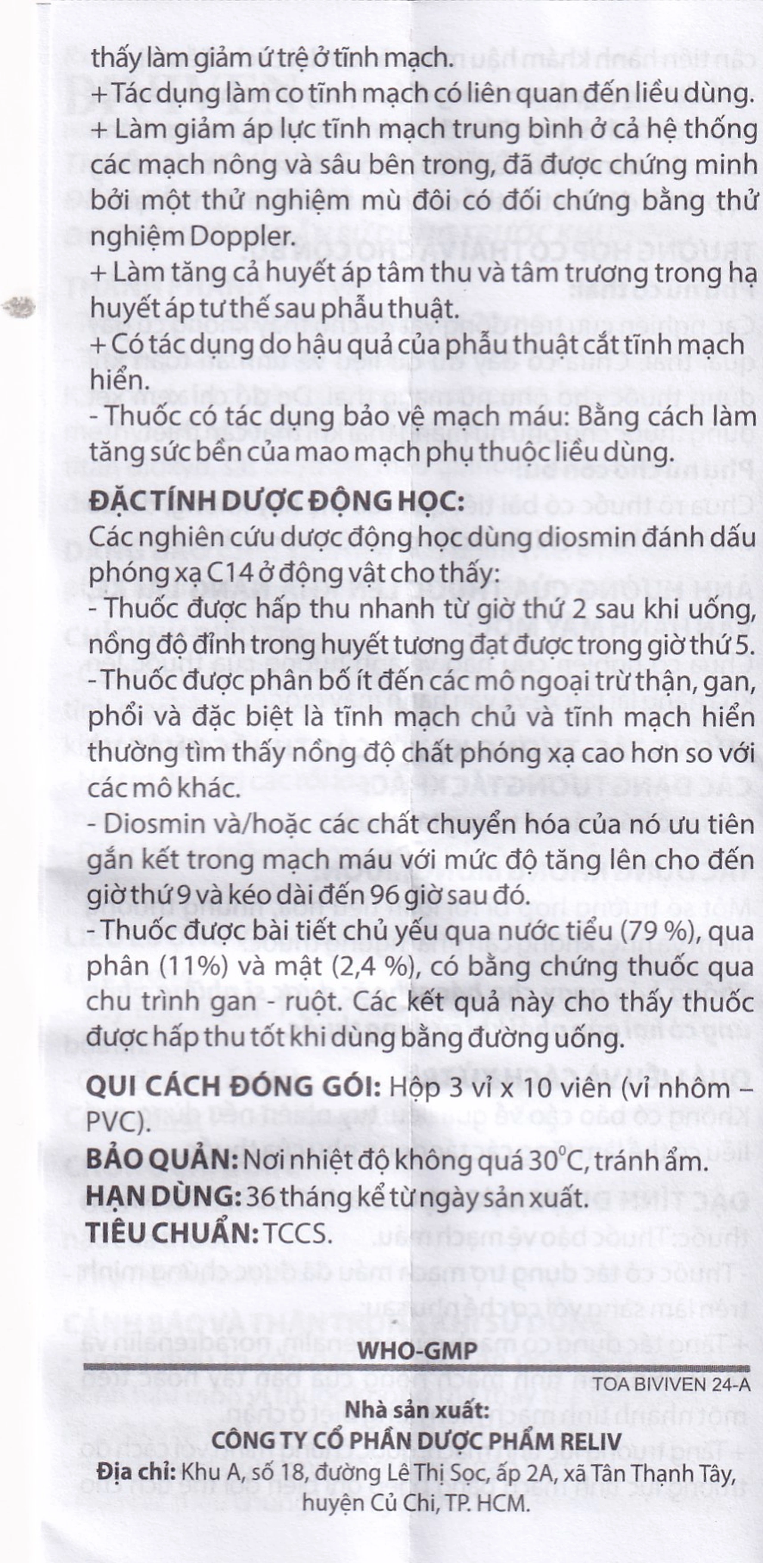 Thuốc BiviVen 600mg Reliv hỗ trợ cải thiện triệu chứng suy tuần hoàn tĩnh mạch bạch huyết (3 vỉ x 10 viên)