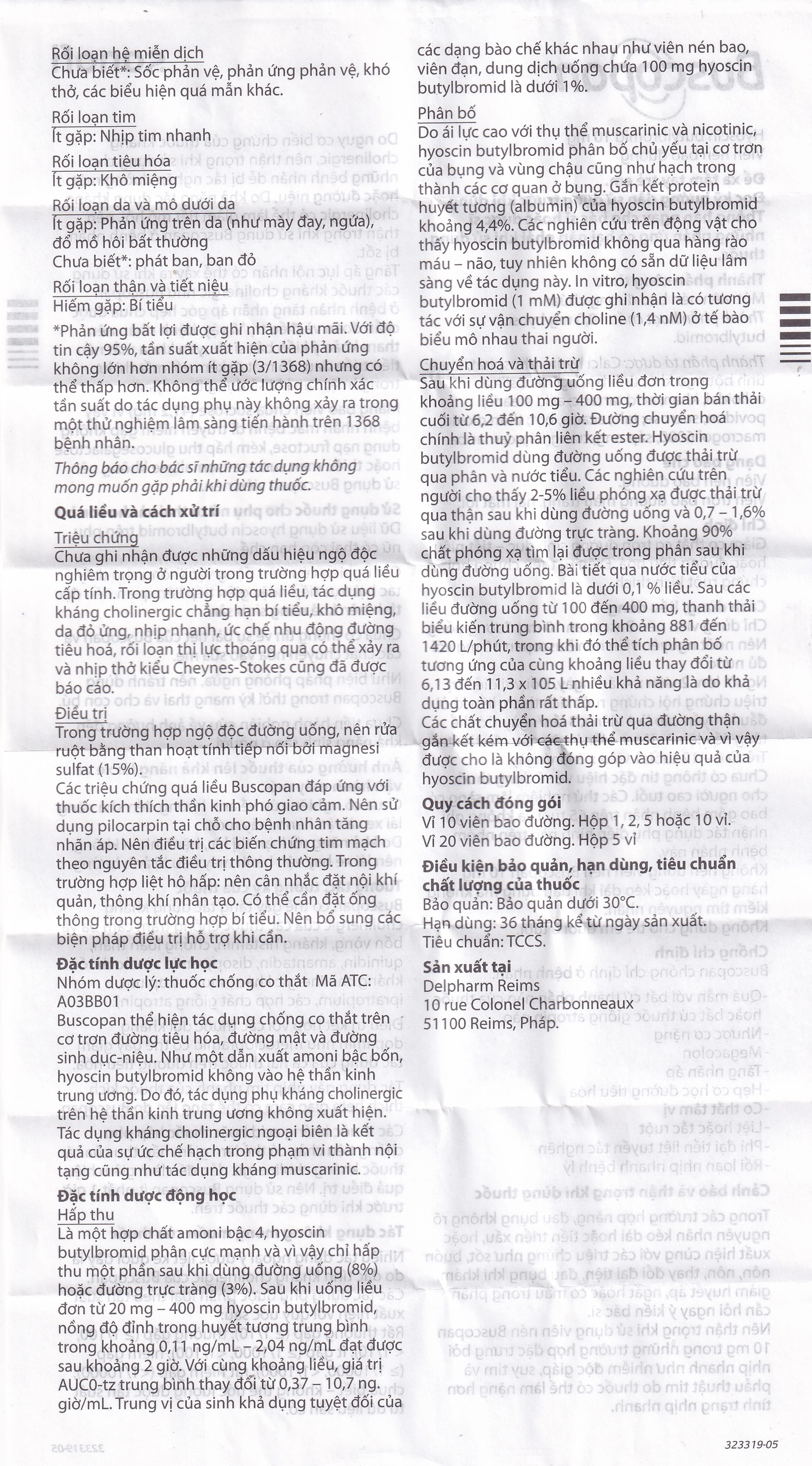 Thuốc Buscopan 10mg Sanofi giảm co thắt cơ trơn đường sinh dục – tiết niệu (5 vỉ x 20 viên)