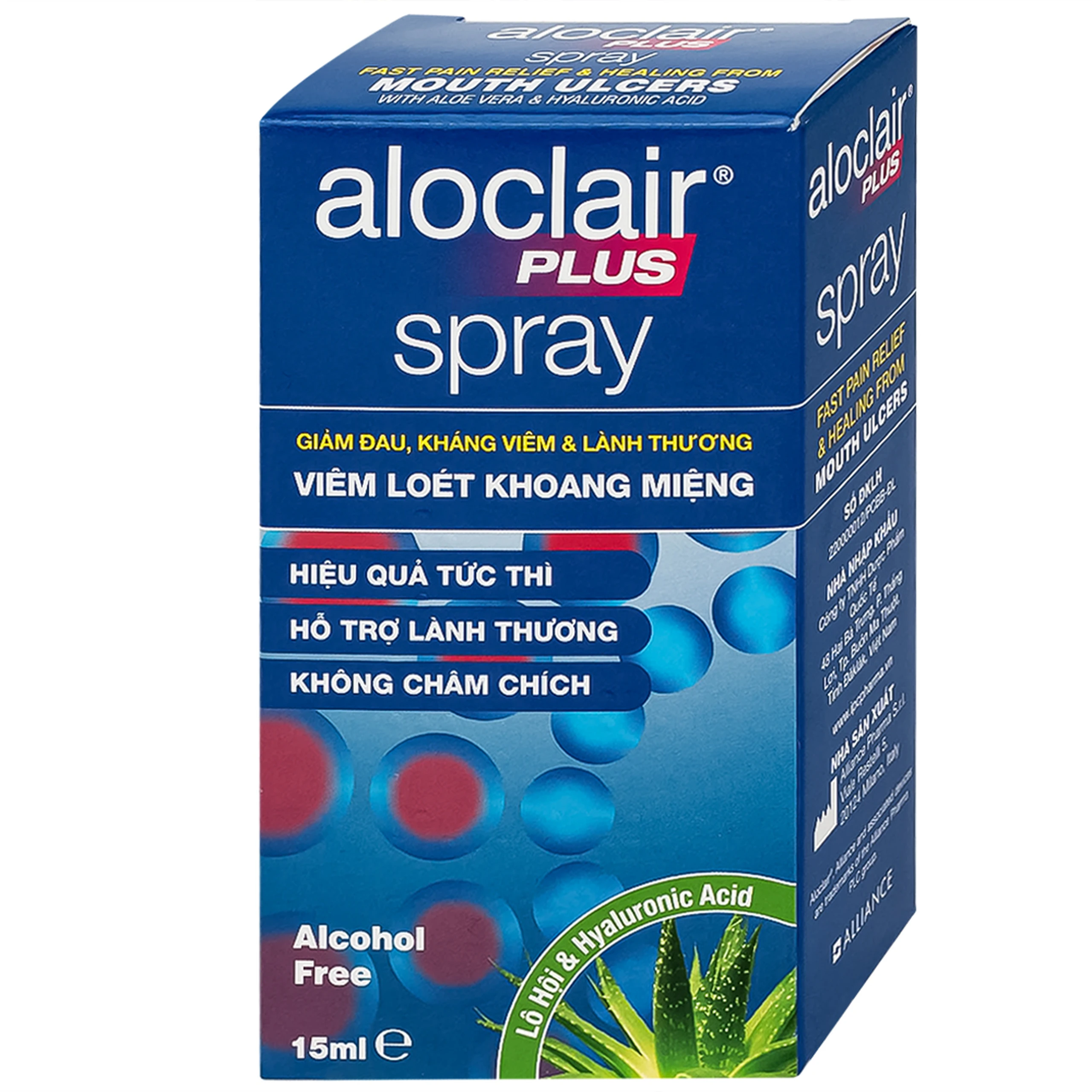 Chai xịt nhiệt miệng, tay chân miệng Aloclair Plus 15ml hỗ trợ điều trị các vết thương trong khoang miệng và ngoài da