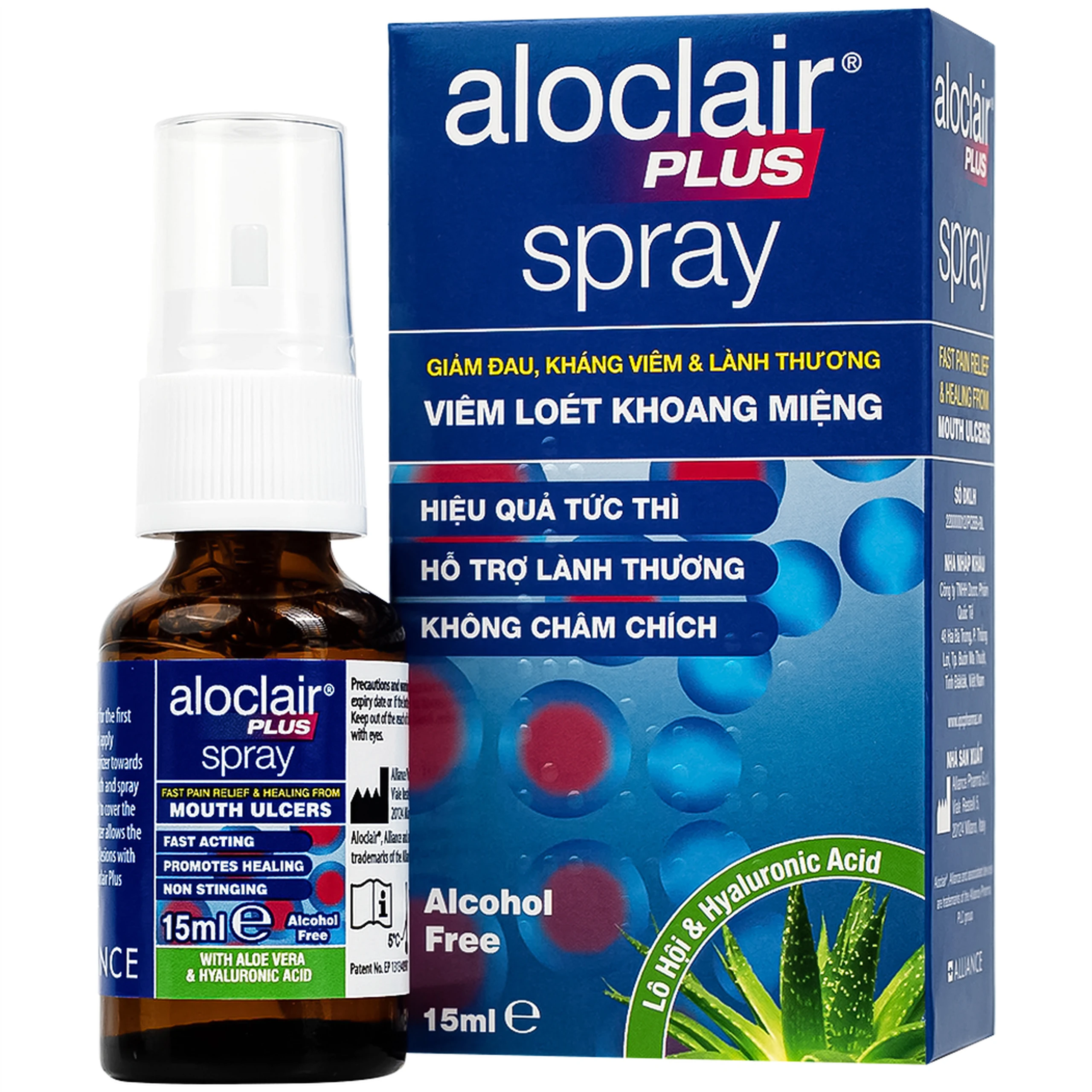 Chai xịt nhiệt miệng, tay chân miệng Aloclair Plus 15ml hỗ trợ điều trị các vết thương trong khoang miệng và ngoài da
