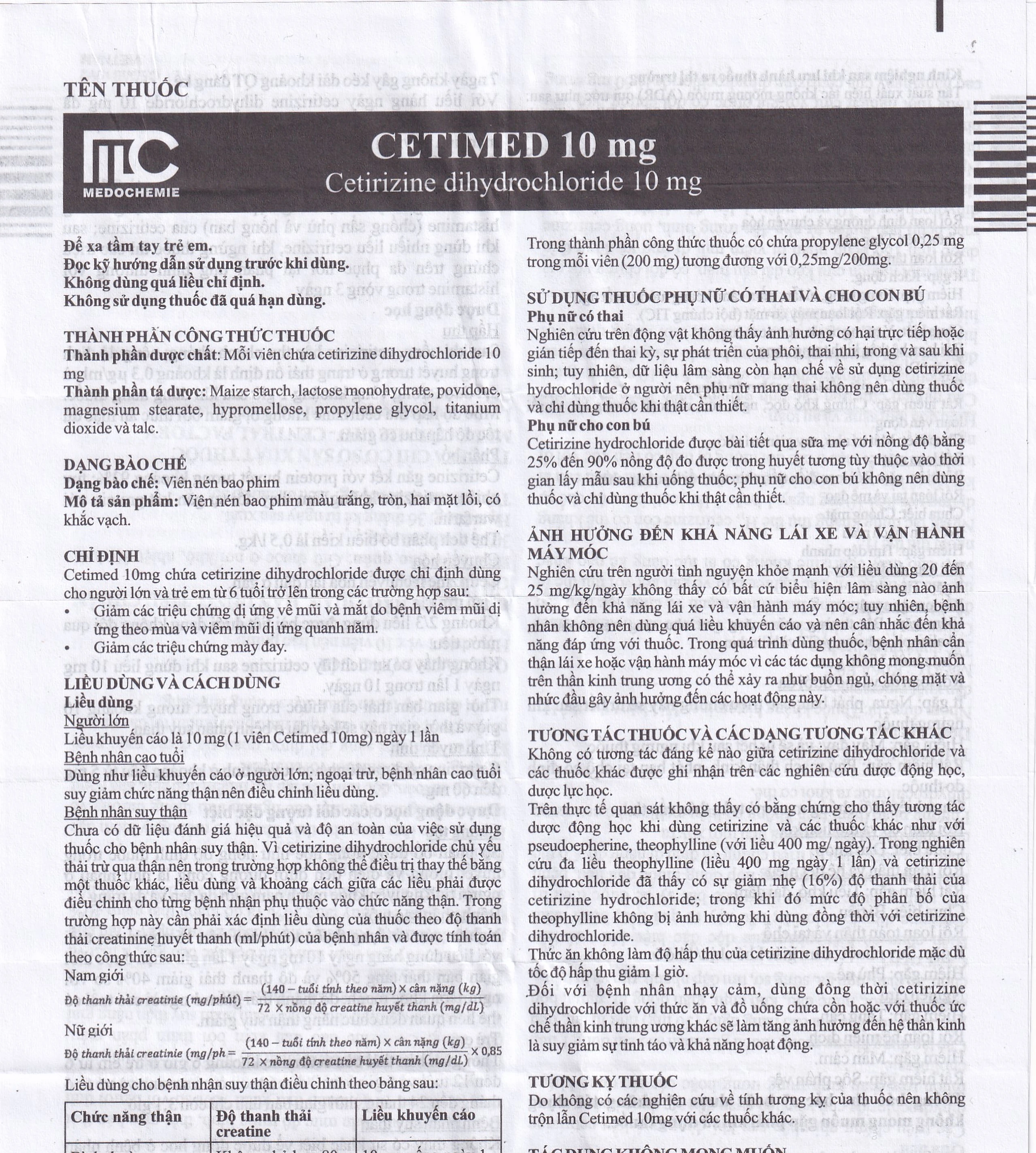 Thuốc Cetimed 10mg Medochemie điều trị triệu chứng viêm mũi dị ứng (1 vỉ x 10 viên)