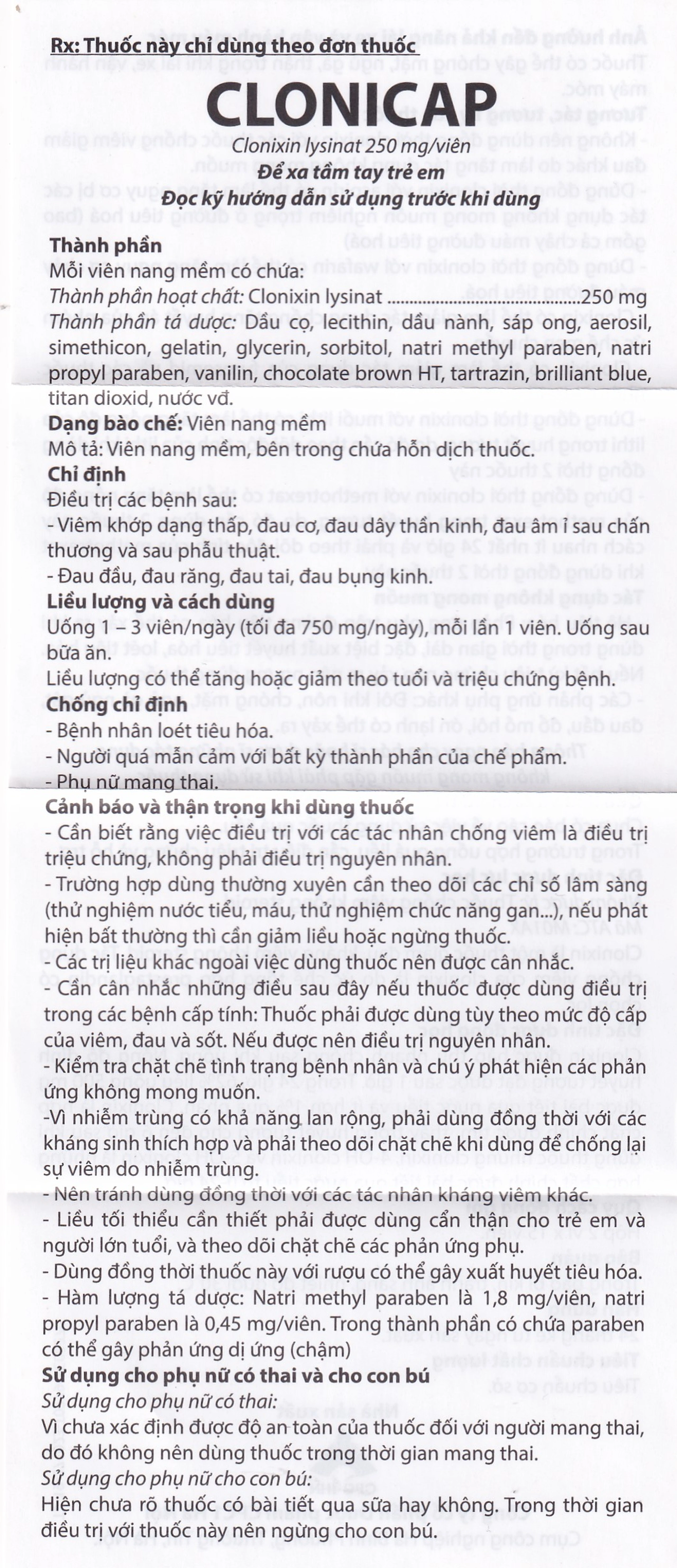 Thuốc Clonicap 250mg CPC1HN điều trị viêm khớp dạng thấp, đau cơ (2 vỉ x 15 viên)