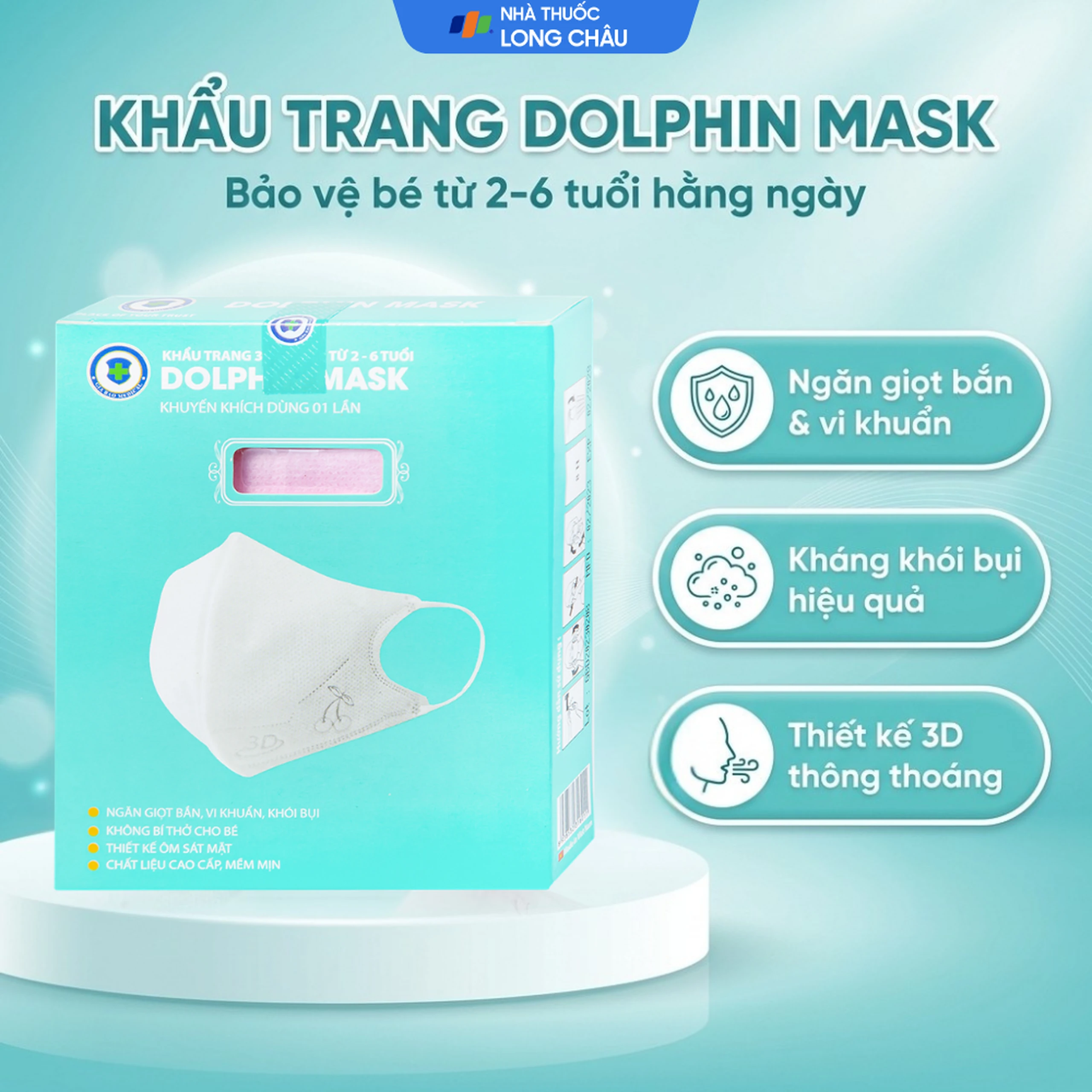 Khẩu trang trẻ em Dolphin Mask 3D cho trẻ từ 2-6 tuổi (10 cái) 2