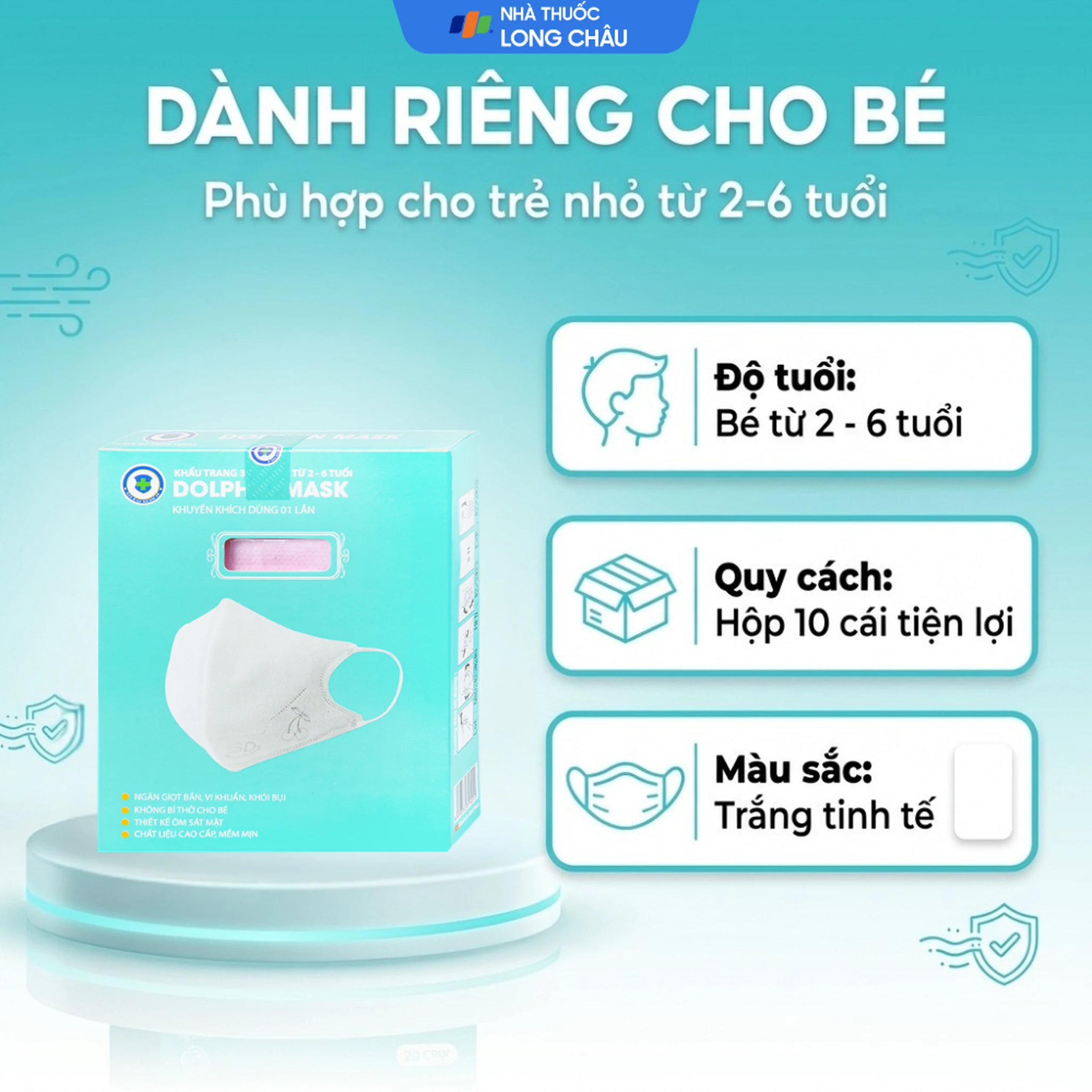 Khẩu trang trẻ em Dolphin Mask 3D cho trẻ từ 2-6 tuổi (10 cái) 4