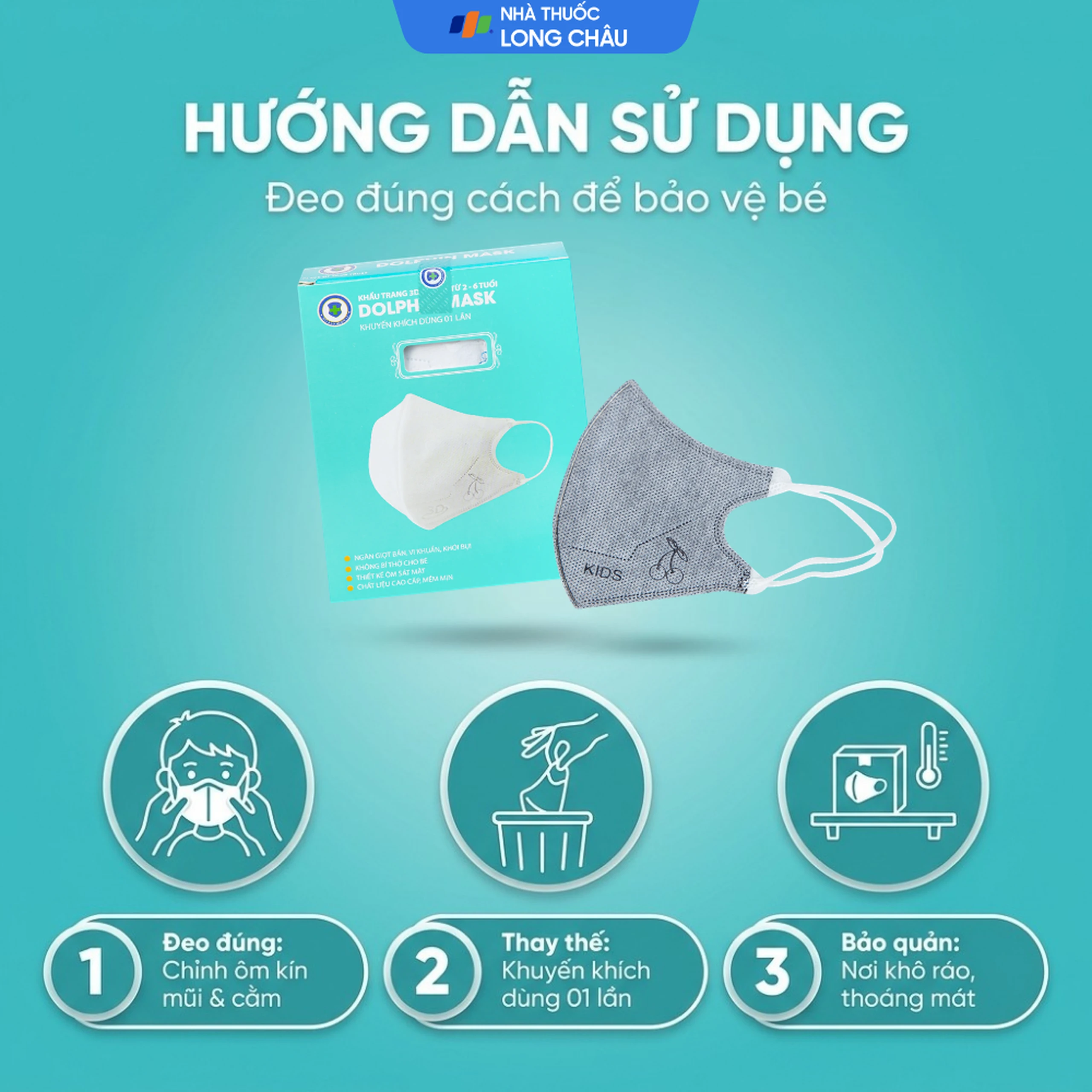 Khẩu trang trẻ em Dolphin Mask 3D cho trẻ từ 2-6 tuổi (10 cái) 5
