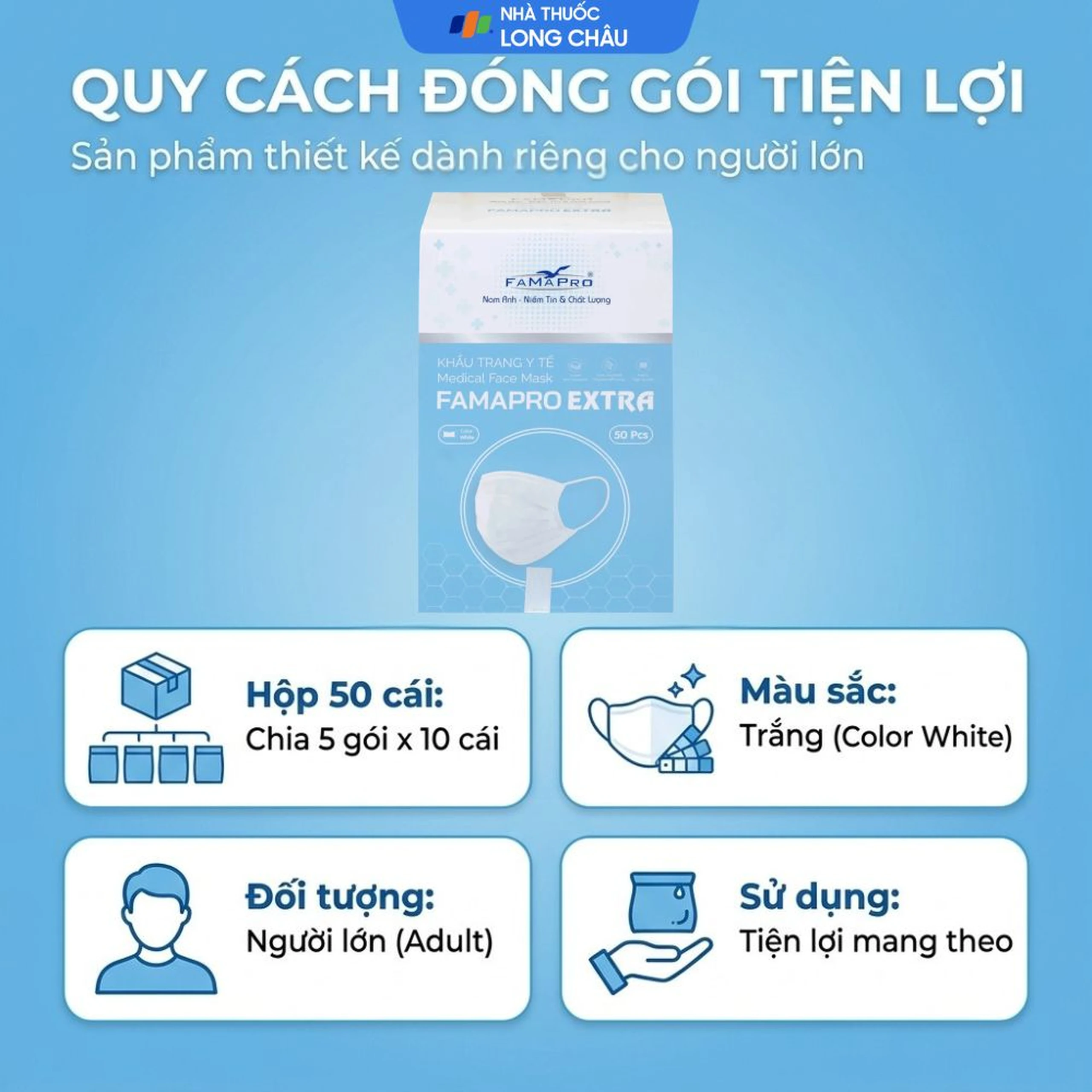 Khẩu trang 4 lớp Famapro Extra màu trắng (50 cái) Nam Anh ngăn khói bụi, vi khuẩn 4