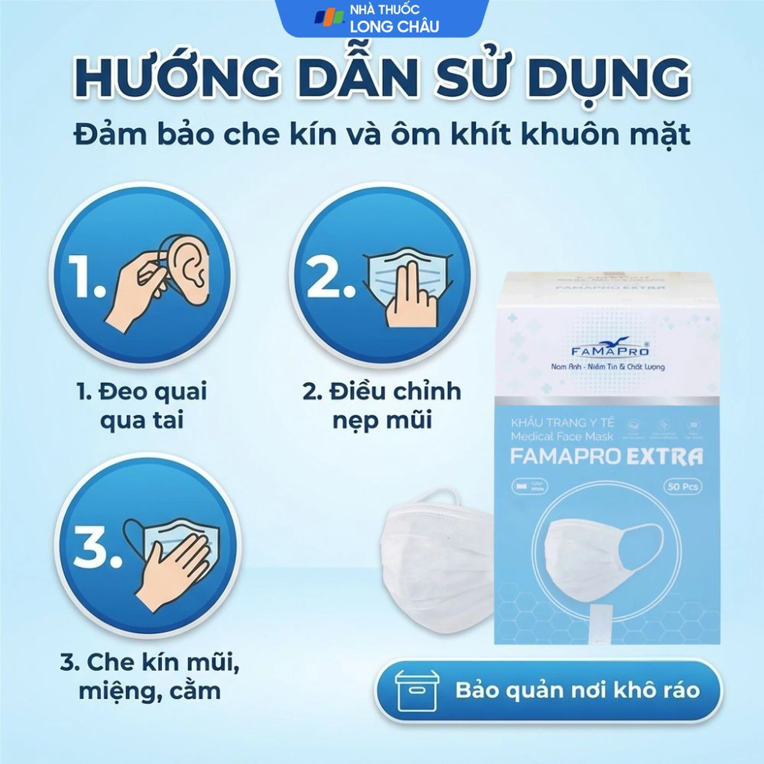 Khẩu trang 4 lớp Famapro Extra màu trắng (50 cái) Nam Anh ngăn khói bụi, vi khuẩn 5