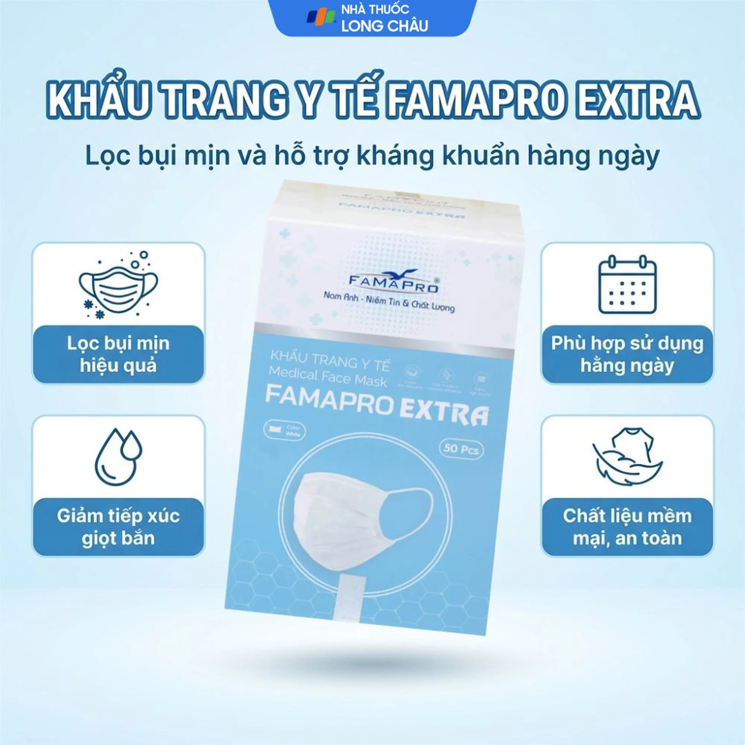 Khẩu trang 4 lớp Famapro Extra màu trắng (50 cái) Nam Anh ngăn khói bụi, vi khuẩn 2