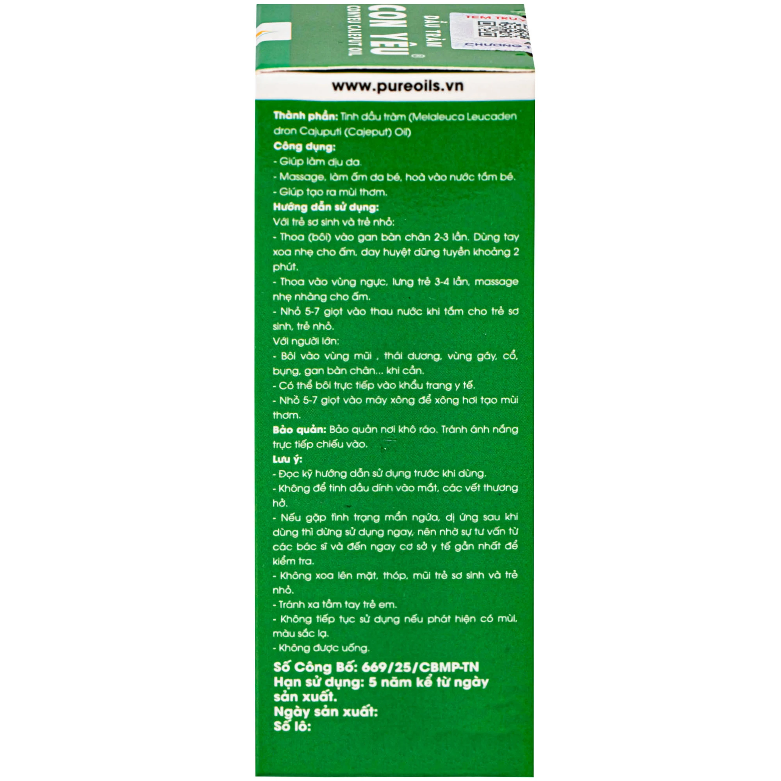 Dầu tràm Con Yêu giúp giữ ấm, giảm triệu chứng ho, sổ mũi (50 ml)