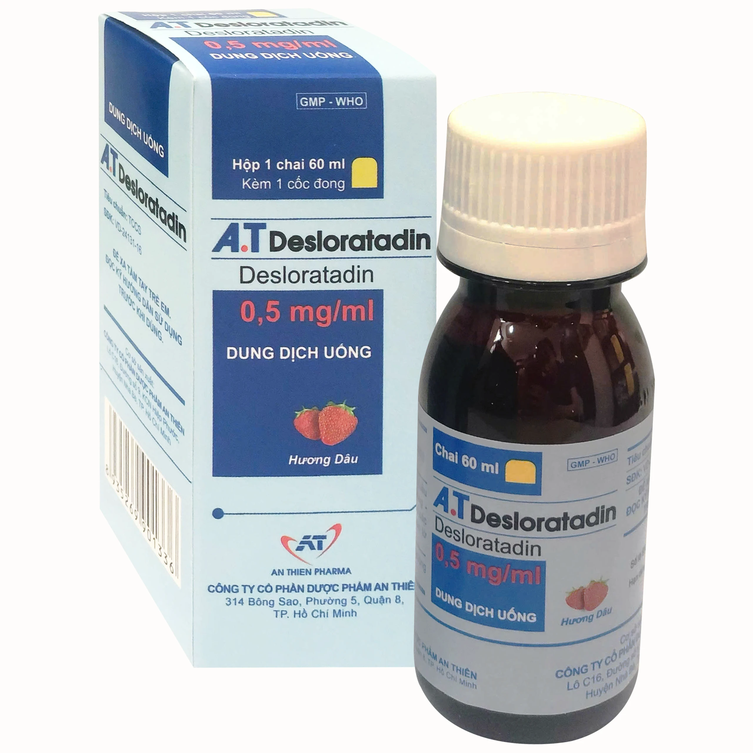 Dung dịch uống A.T Desloratadin 2.5mg An Thiên giảm viêm mũi dị ứng, ngứa, nổi mày đay mạn tính (60ml)