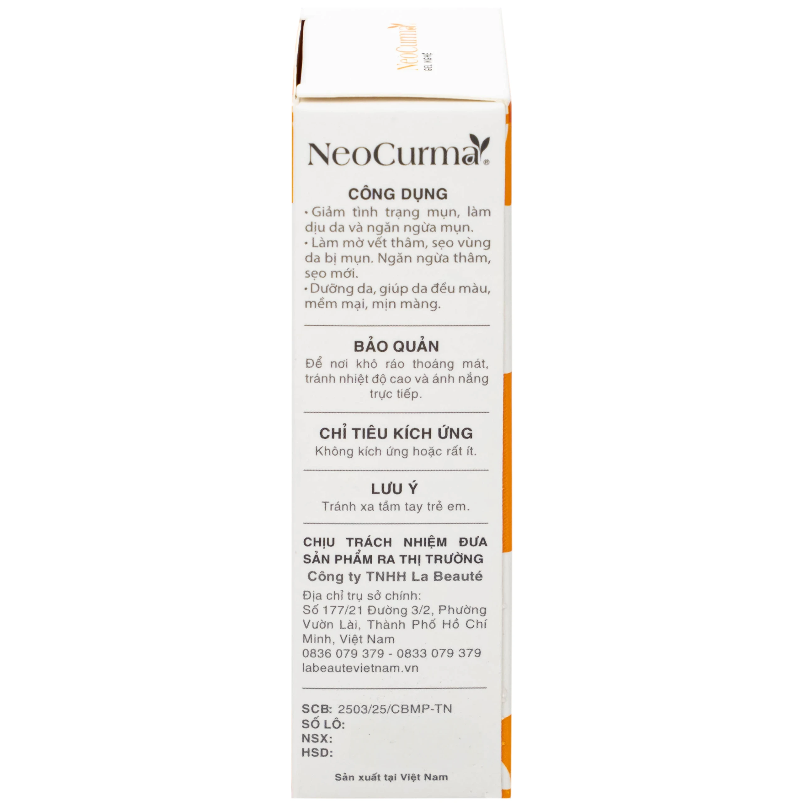 Gel Nghệ NeoCurma giảm mụn, ngừa sẹo, mờ vết thâm (20g)